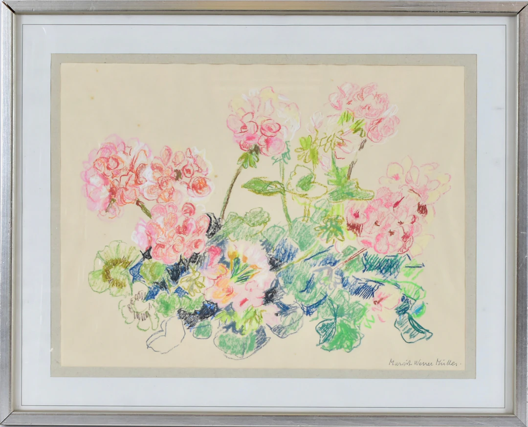 MARGIT WENER-MÜLLER. pastellkrita, blomsterstilleben.