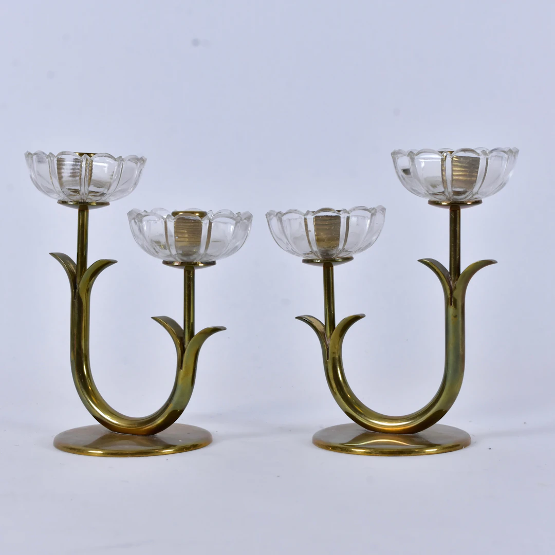 Ljusstakar, 1-par, mässing/glas, Ystad Metall.