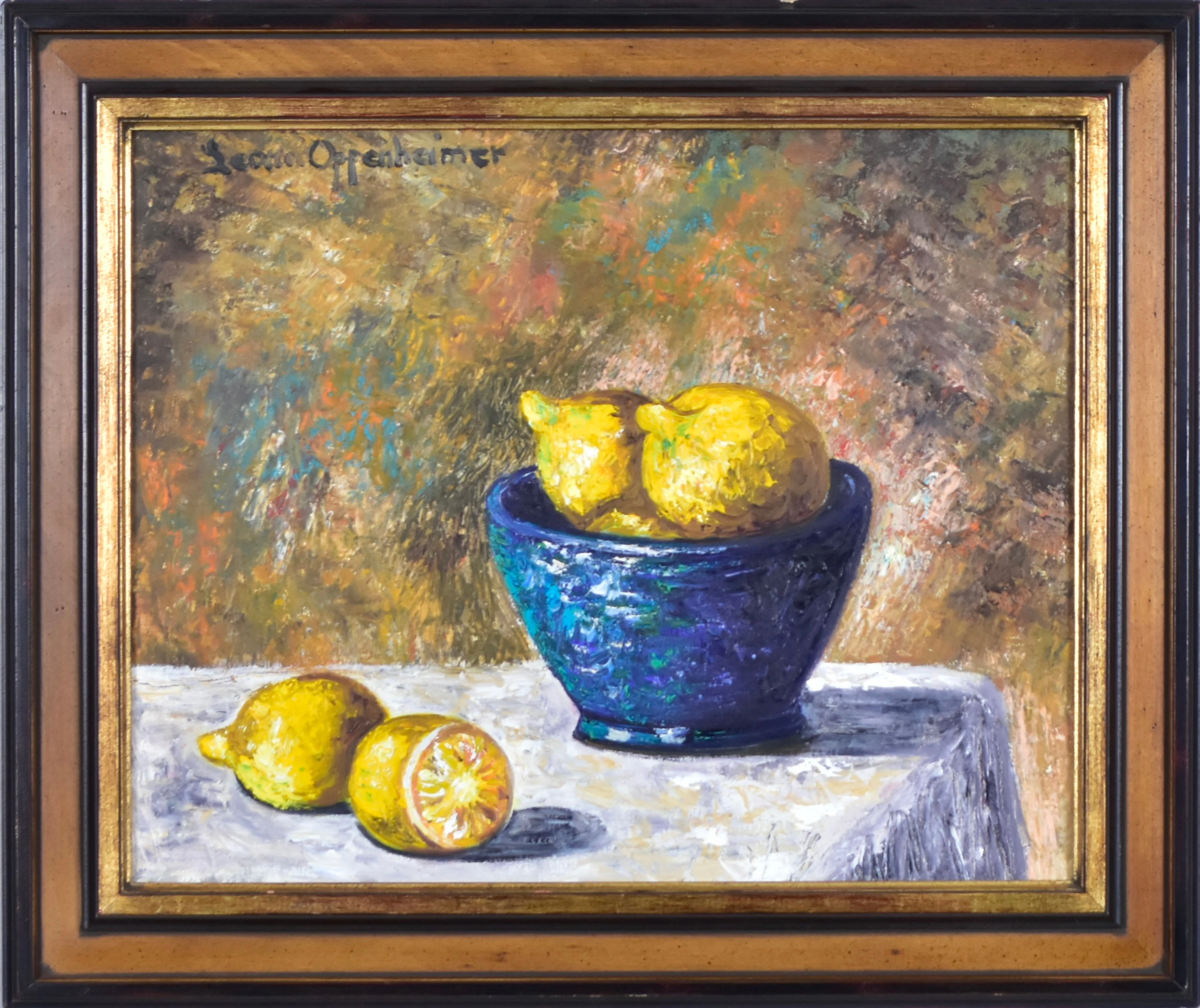 LEONA OPPENHEIMER. oljemålning på duk, stilleben med citroner.