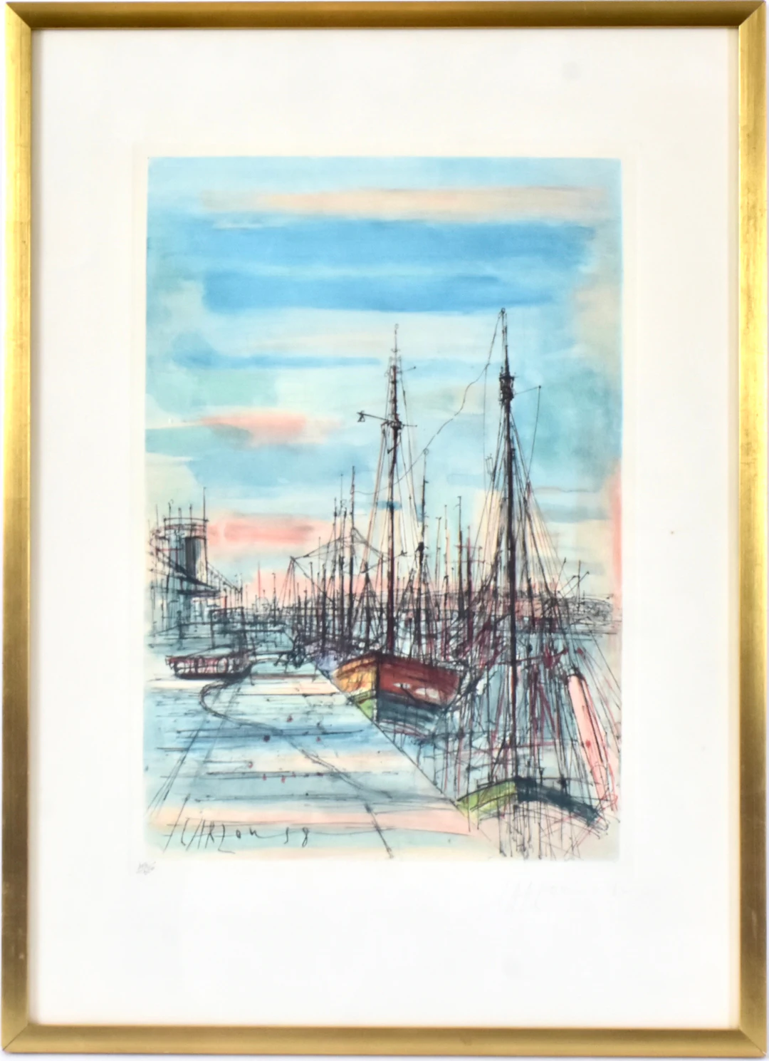 JEAN CARZOU. färglitografi, "Concarneau".