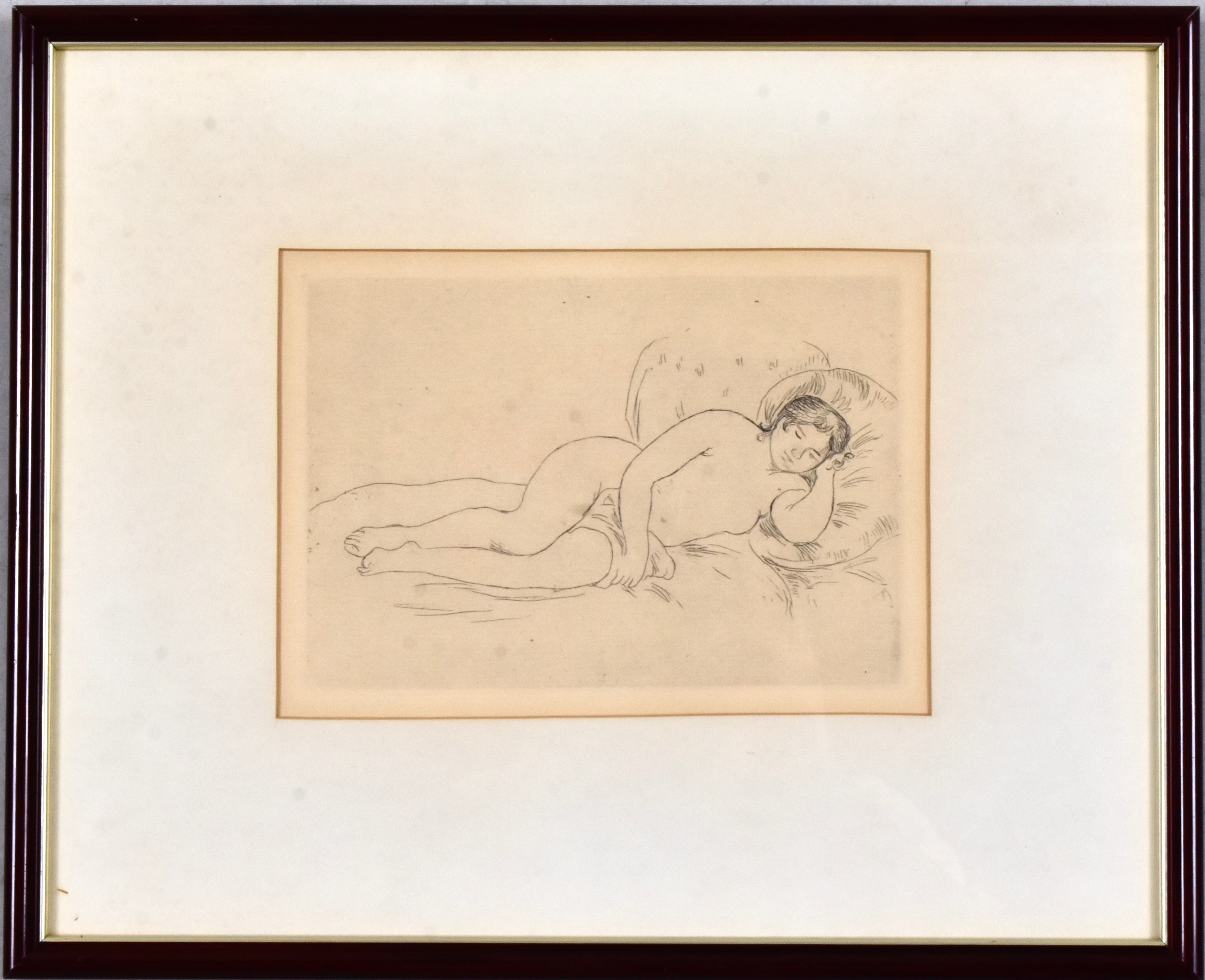 PIERRE AUGUSTE RENOIR, efter, etsning, vilande akt, (1906).