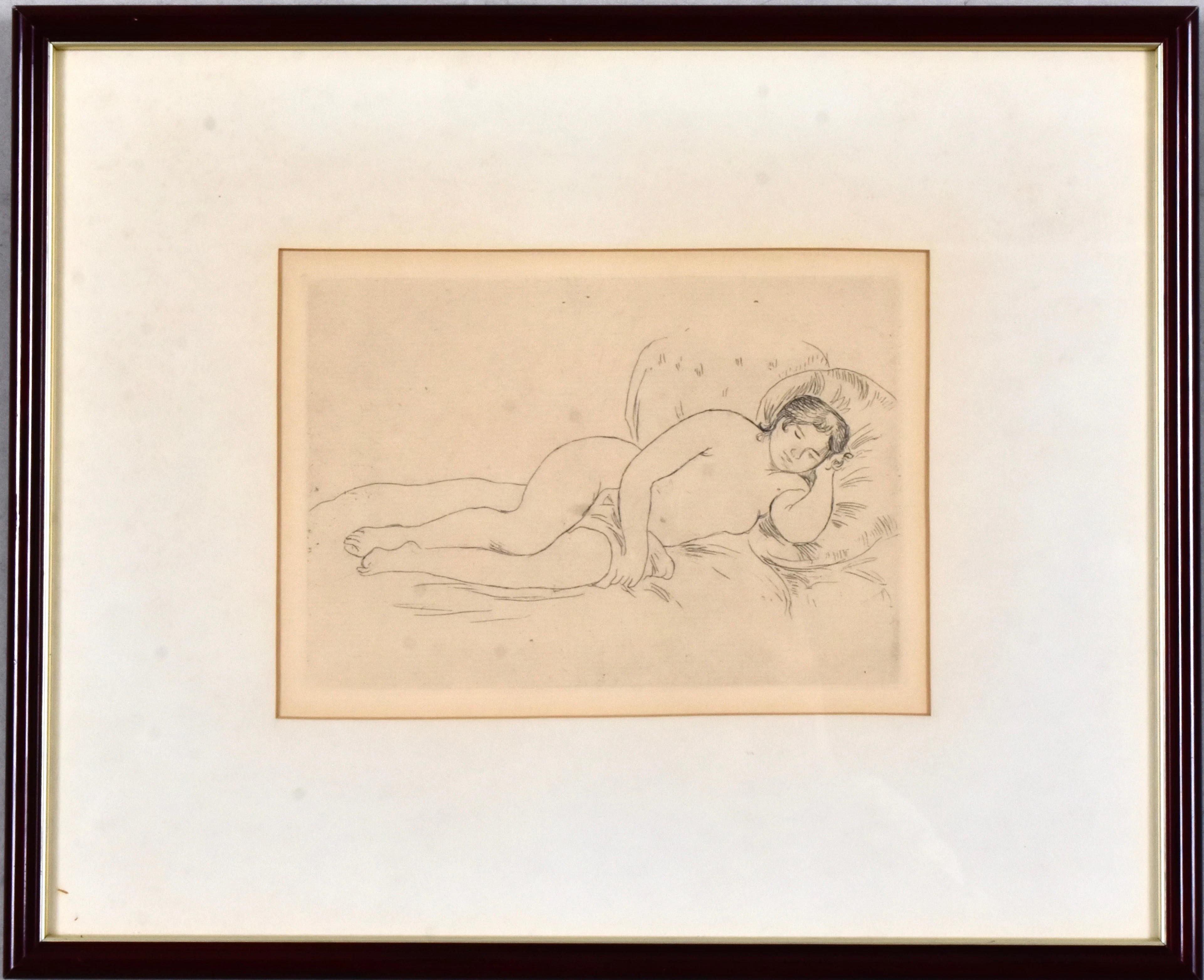 PIERRE AUGUSTE RENOIR, efter, etsning, vilande akt, (1906).