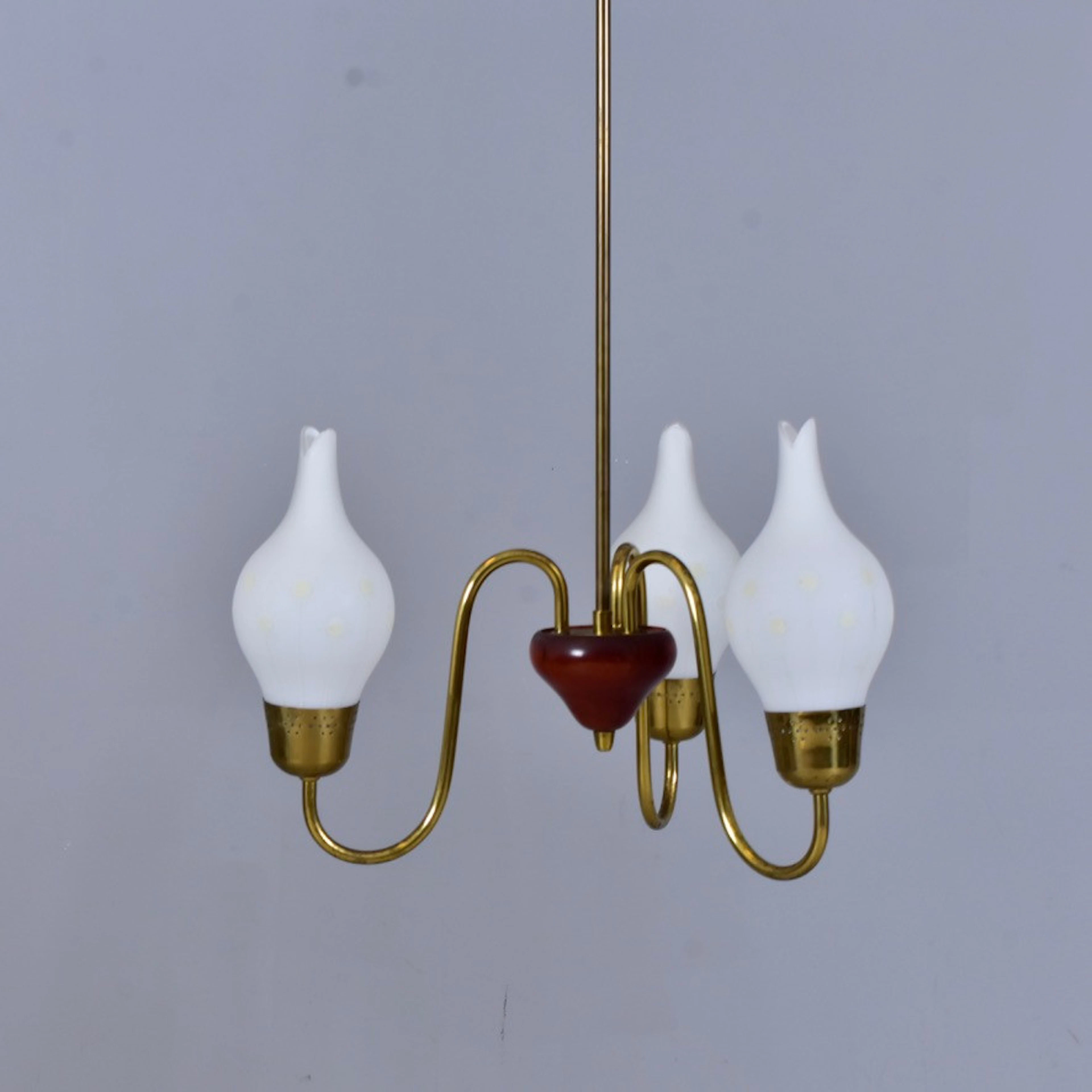 TAKLAMPA, mässing/glas, 1900-talets mitt.