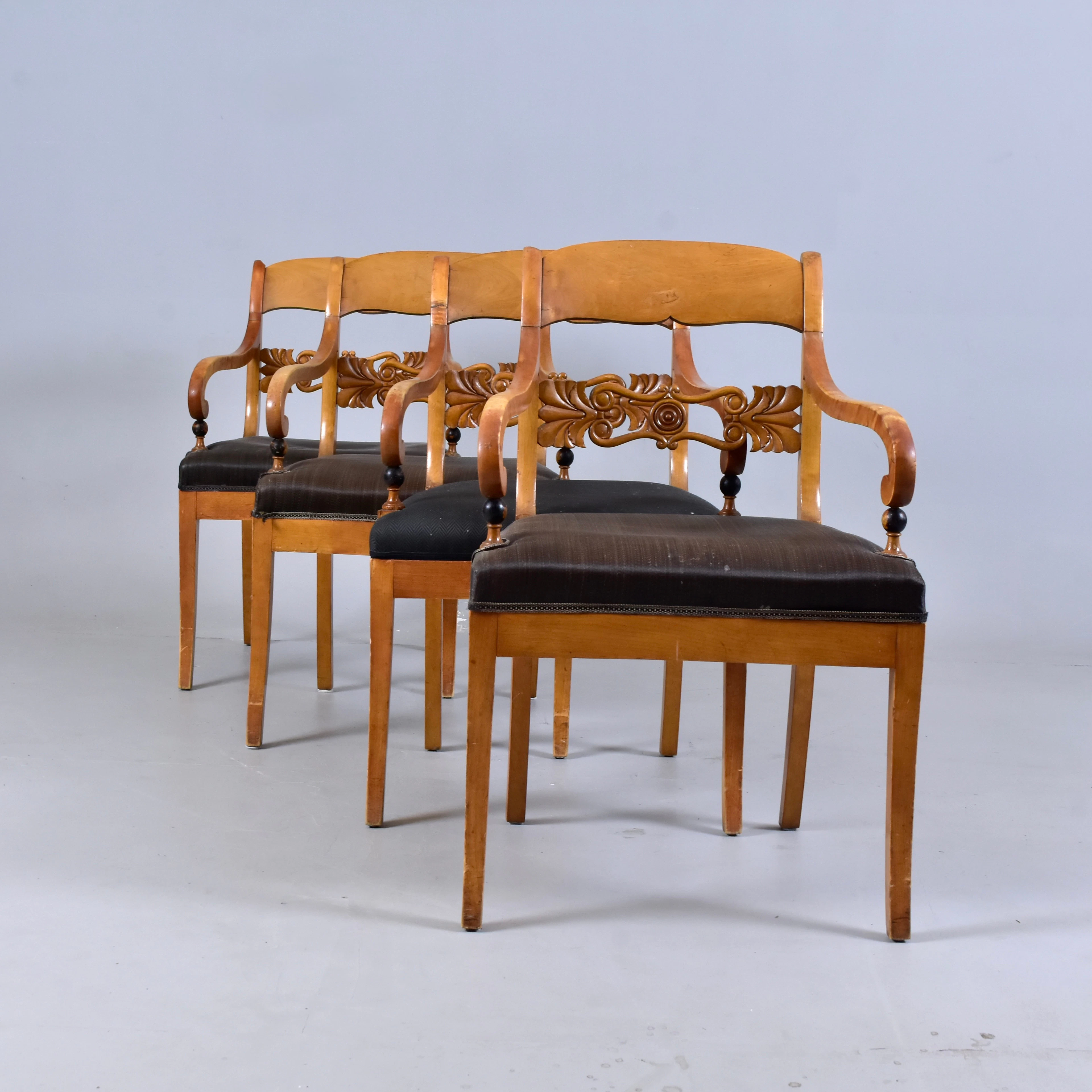KARMSTOLAR, 4-stycken, delvis svärtad björk, biedermeierstil, 1900-talets