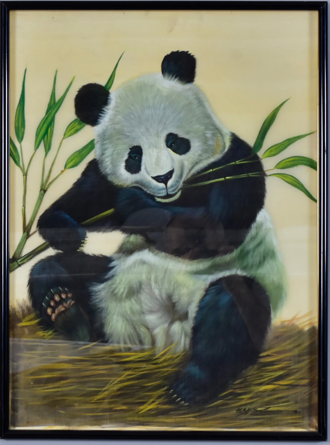 akvarell, Kina, panda bland bambu.