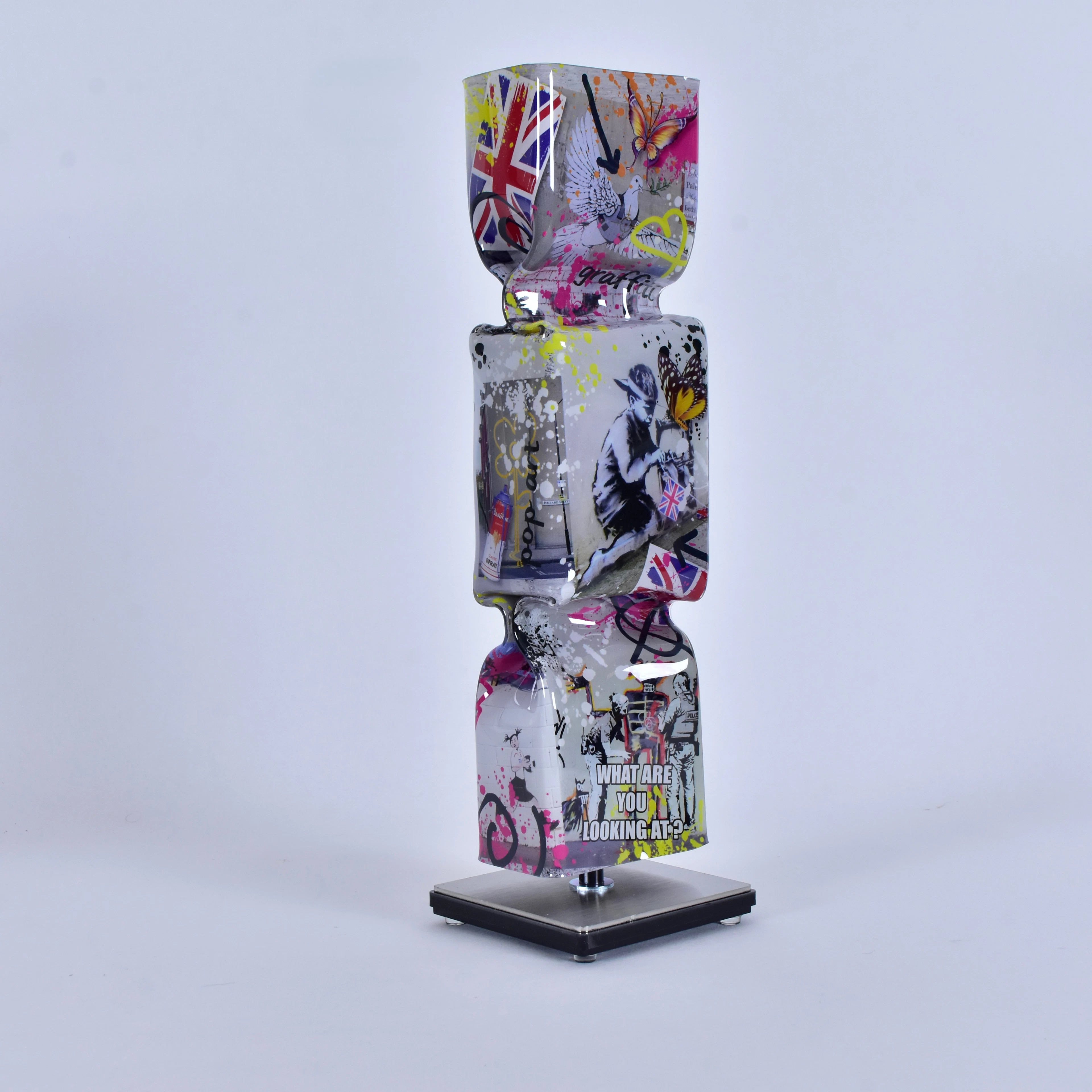 BANKSY. EFTER. Skulptur, Ad van Hassel, liquid pop-art, Akryl.
