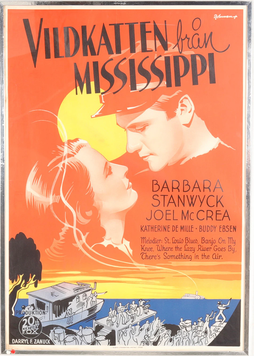 FILMAFFISCH, färglitografiskt tryck, "Vildkatten från Mississippi", 1937.