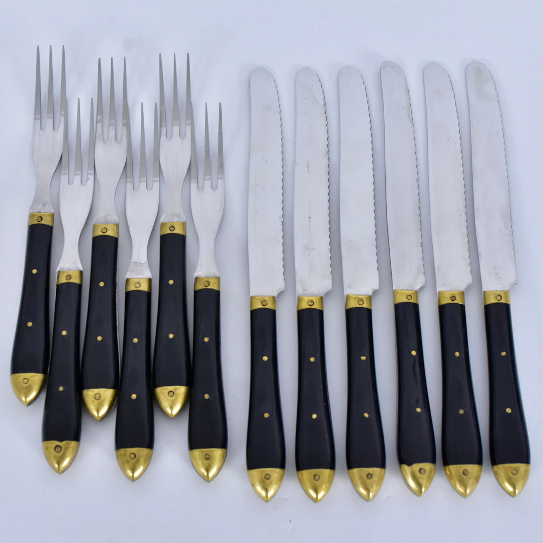 BISTROBESTICK, 12-stycken, rostfritt stål/mässing, Frankrike.