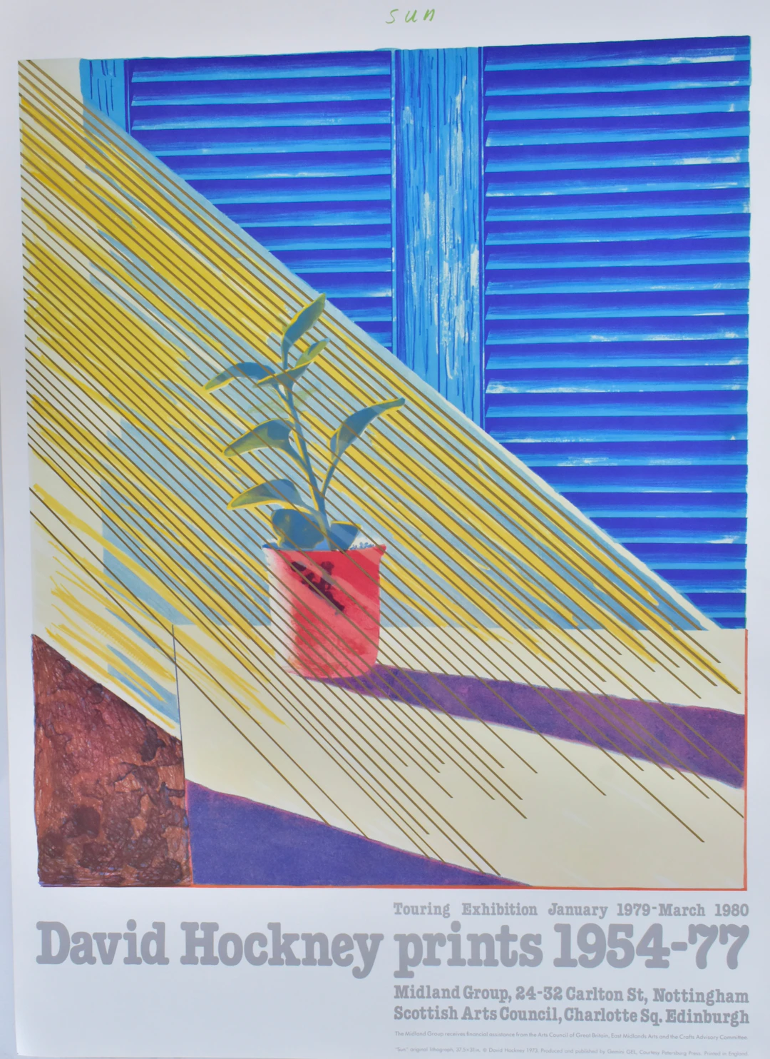 DAVID HOCKNEY. EFTER. Utställningsaffisch, offsettryck, "Sun", 1979.