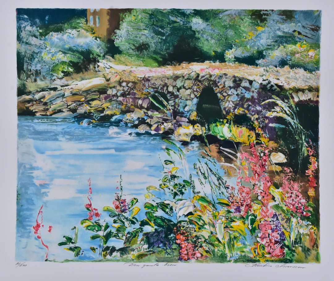 KRISTINA ASSARSSON. färglitografi, "Den gamla bron".