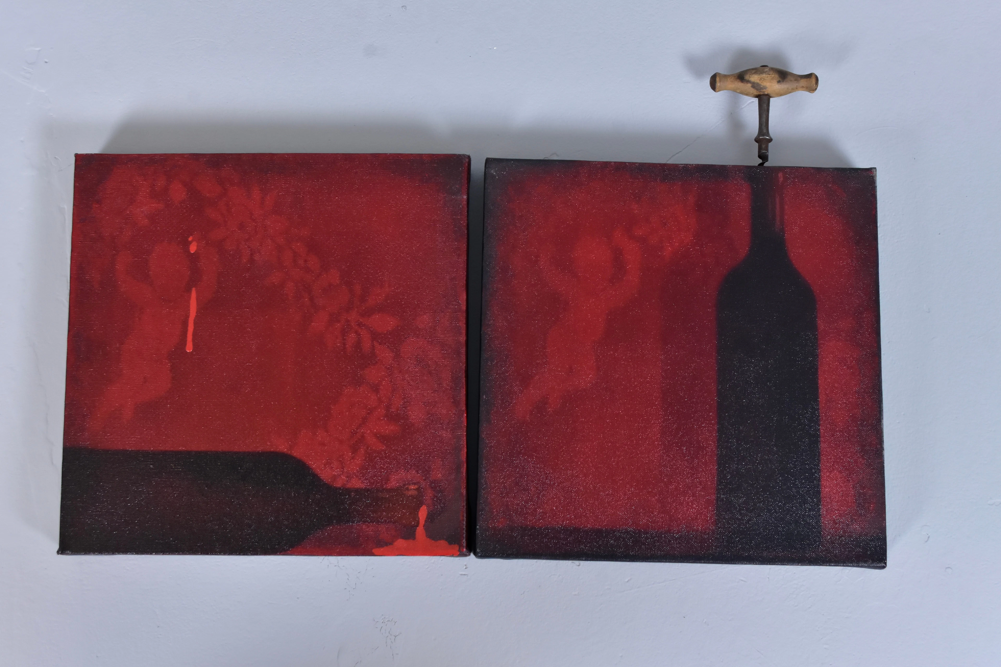 THOMAS MÜLLER. Oljemålningar, diptyk med assemblage.