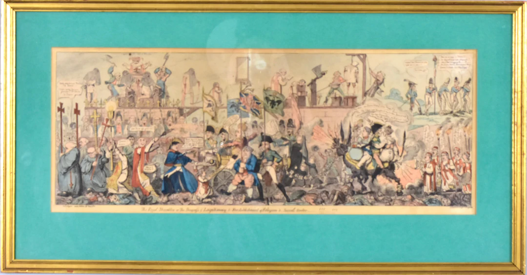 GEORGE CRUIKSHANK. kopparstick, handkolorerat "The royal shambles..." 1816.