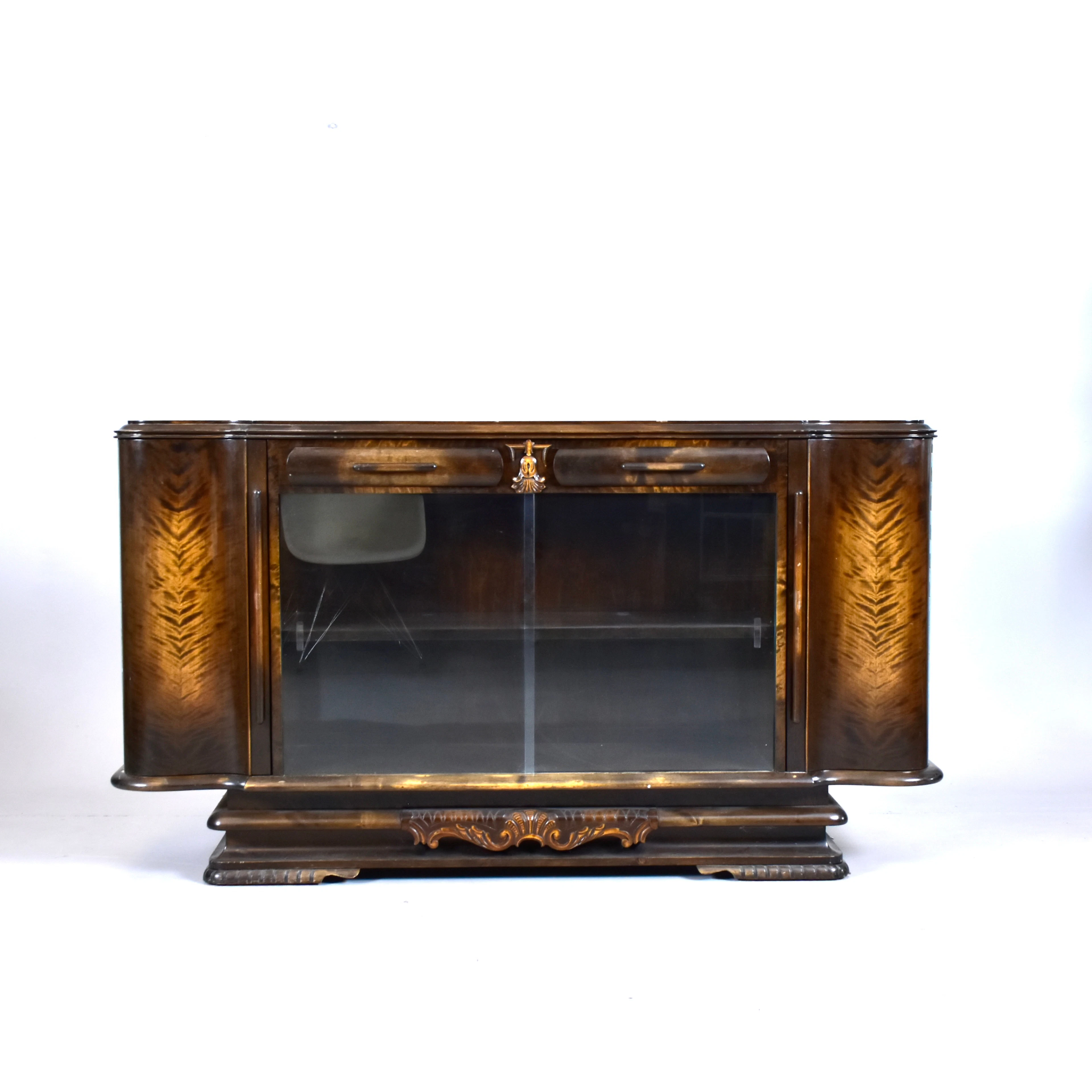 SKÄNK, betsat björk/glas, Art Deco, 1920/30-tal.