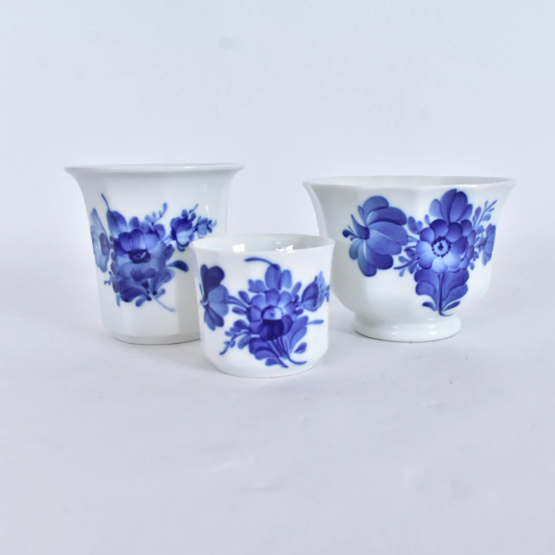 PARTI PORSLIN, 3-delar, , "Blå blomster", Royal Copenhagen.