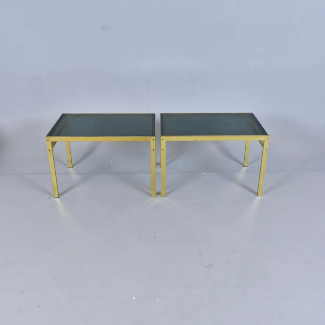 SOFFBORD, 1 par, mässing med tonade glasskivor.
