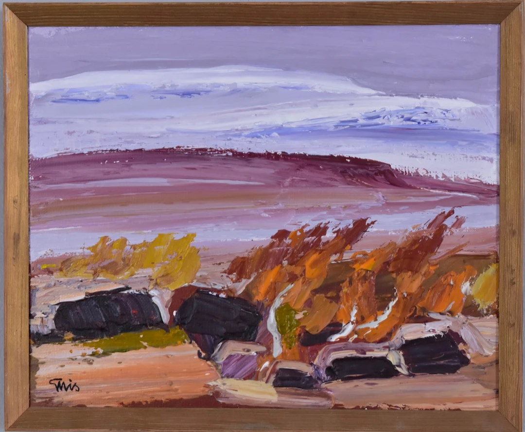 BENGT ELLIS. oljemålning på duk, "Nysnö i september".