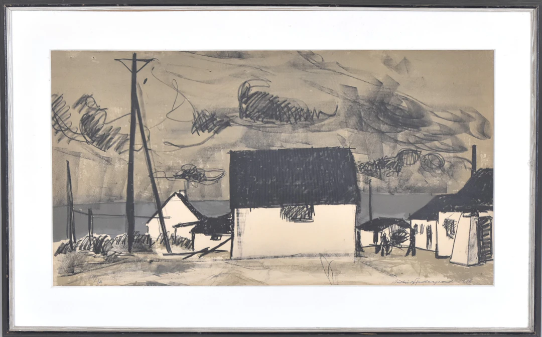 ANELISE SÖNDERGAARD. litografi, hus i landskap.