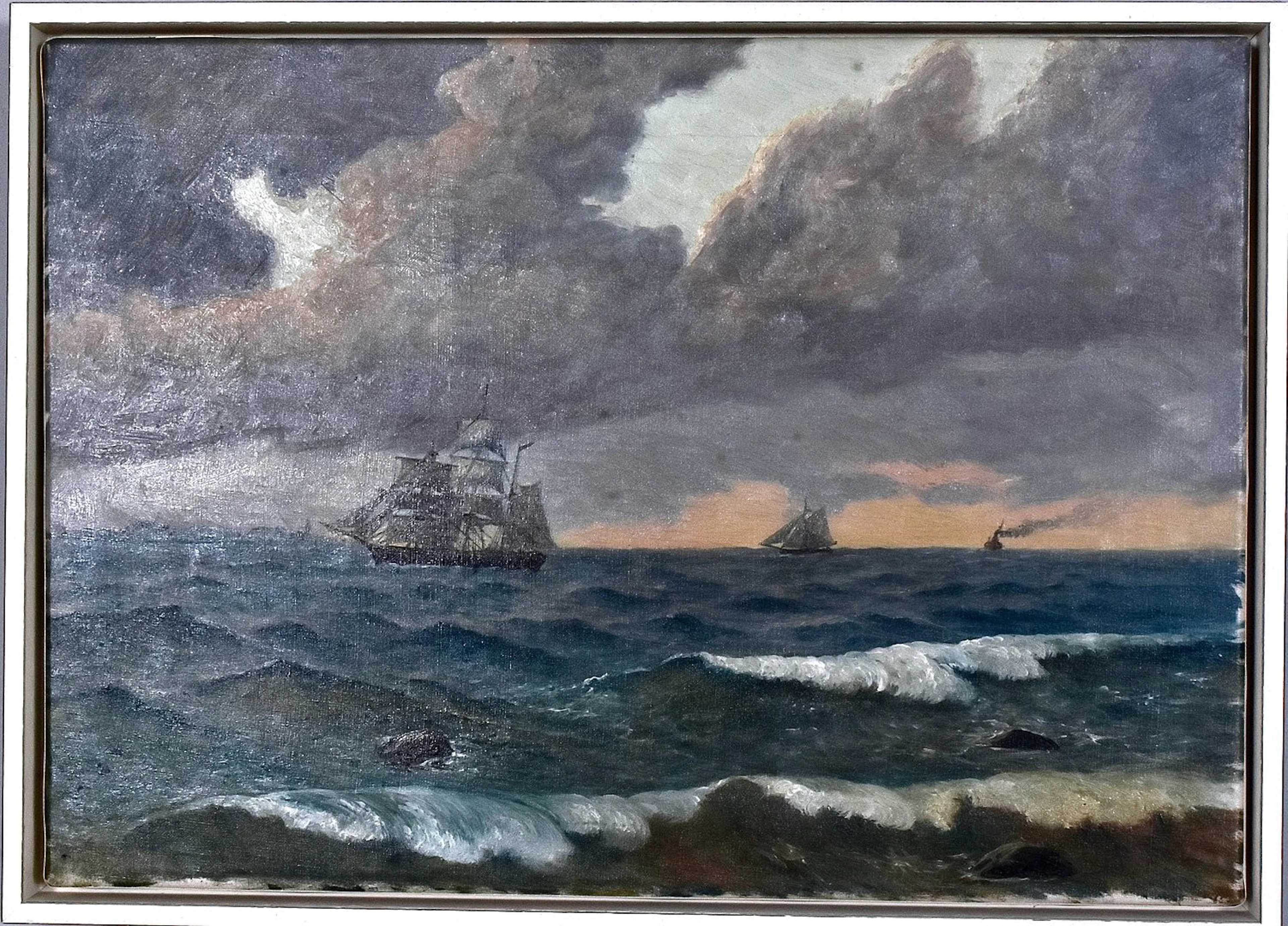 WILHELM BILLE. oljemålning på duk, segelfartyg till havs.