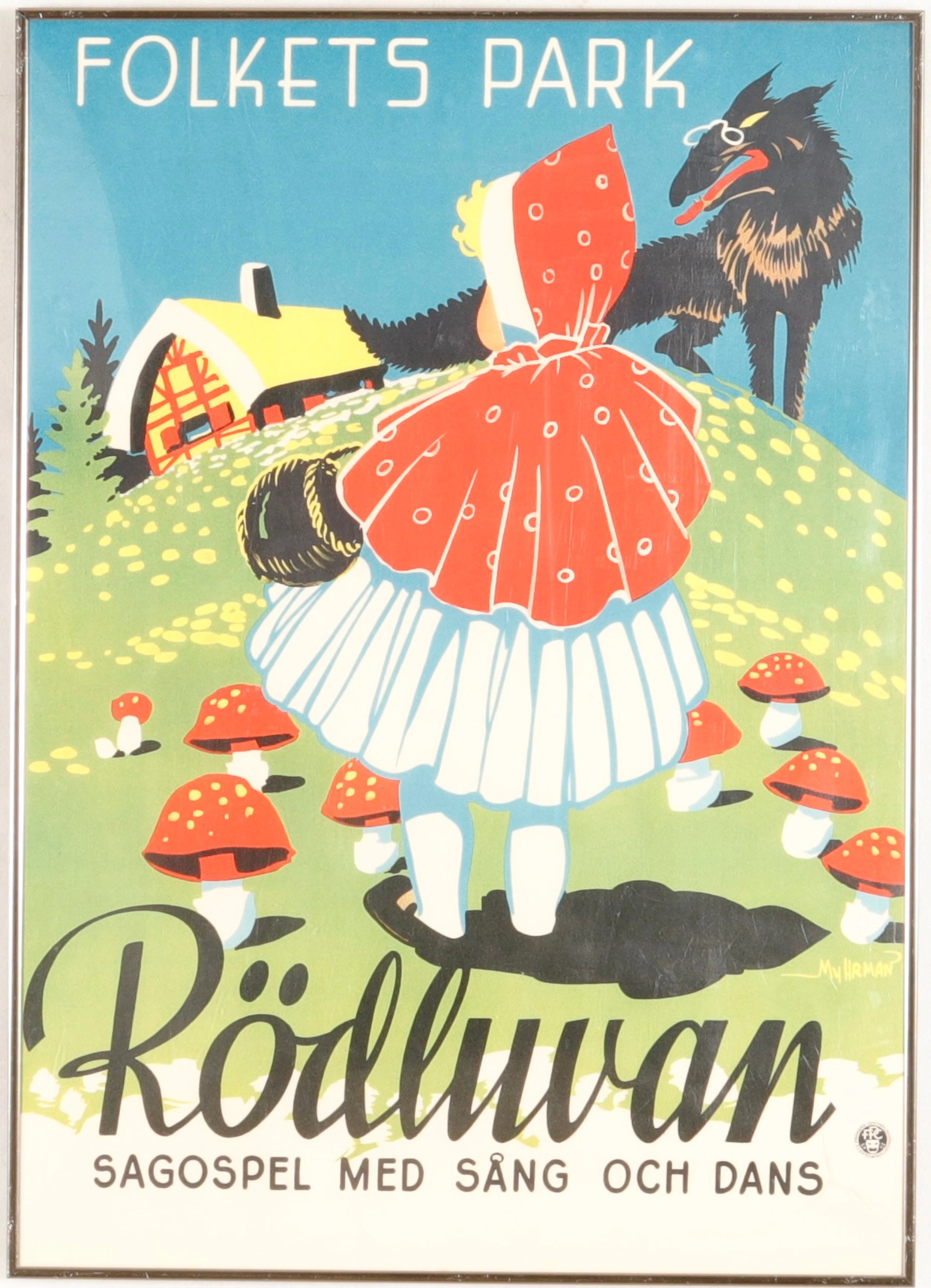 FILMAFFISCH, färglitografiskt tryck, "Rödluvan Folkets park.