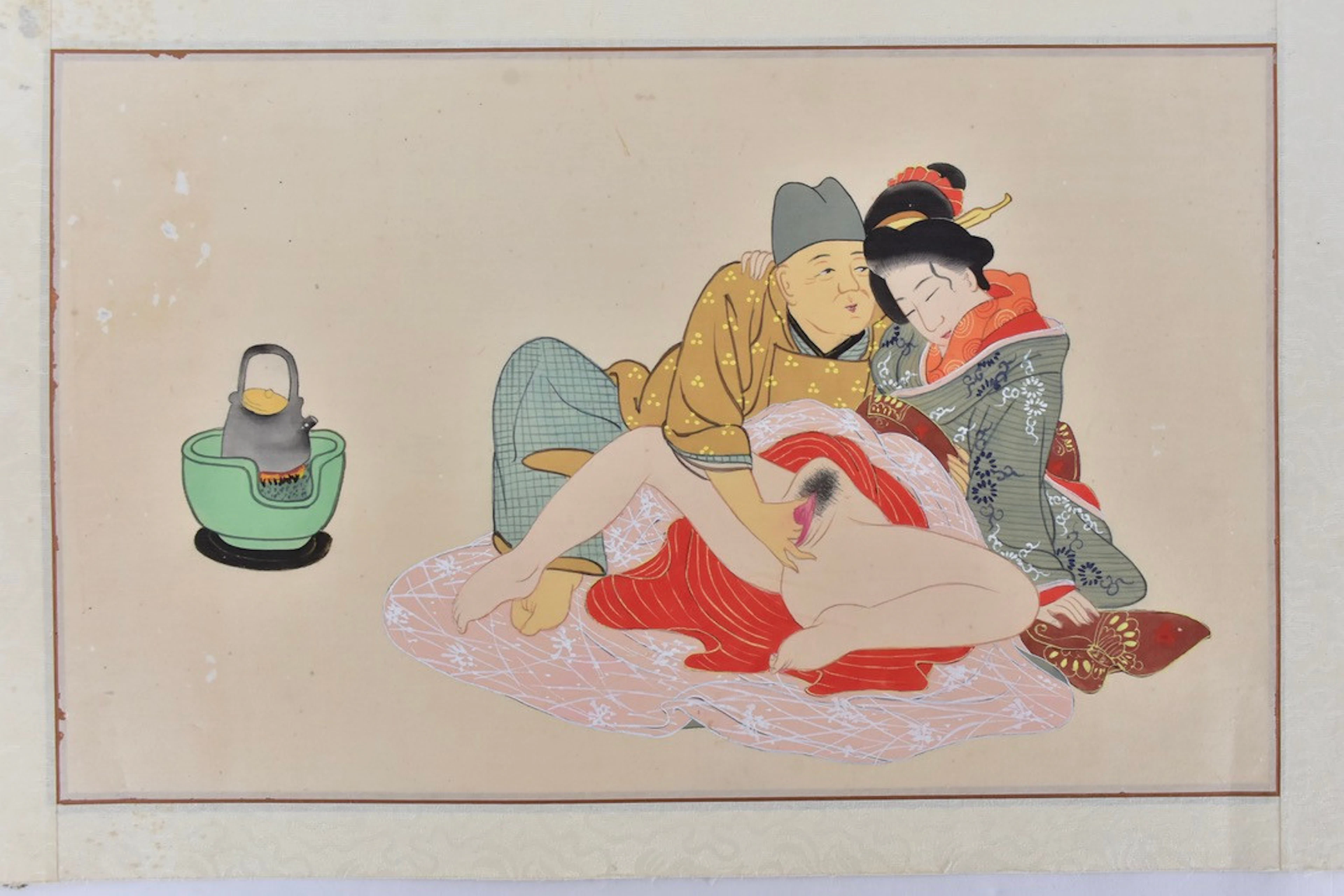 OKÄND KONSTNÄR. Erotiskt motiv. Japan, gouache på siden 1900-tal. Osignerad.