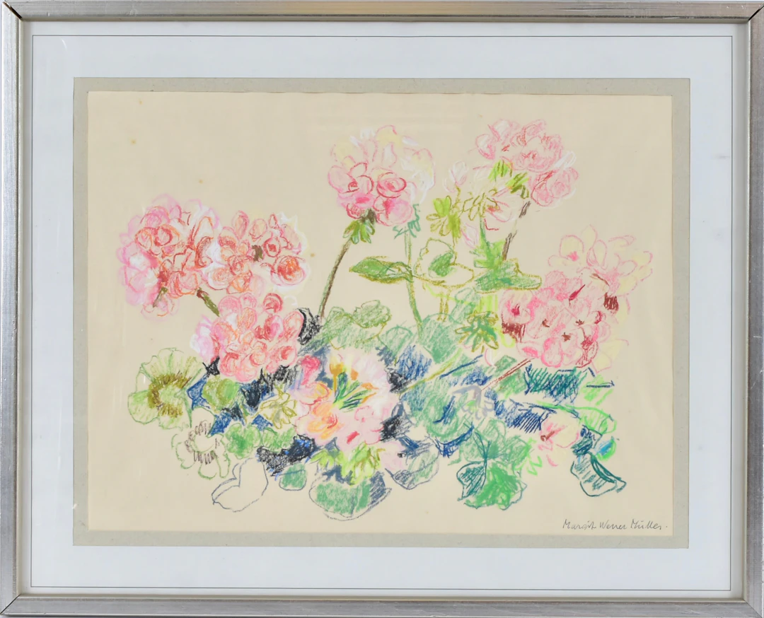 MARGIT WENER-MÜLLER. pastellkrita, blomsterstilleben.