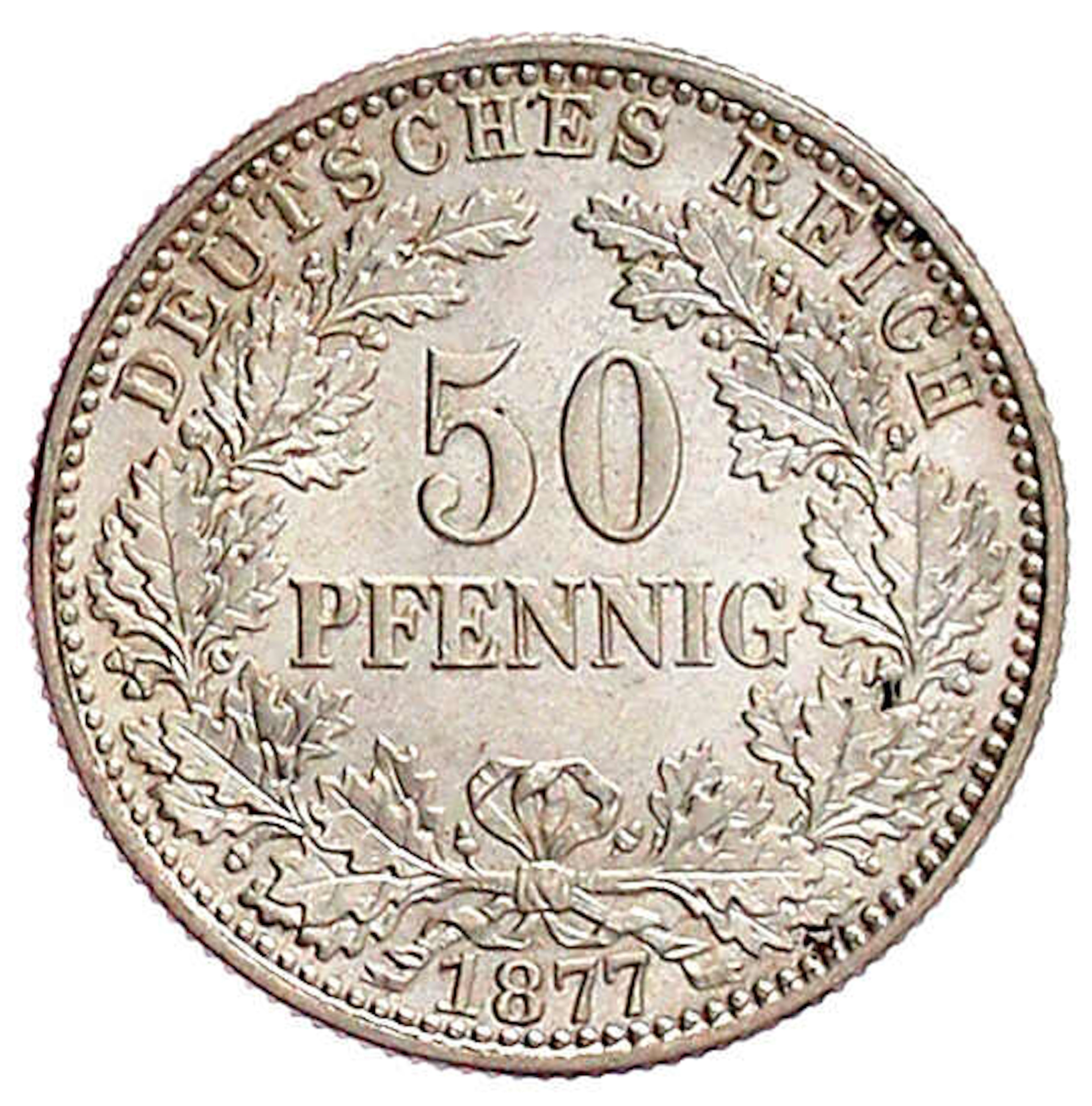 Reichskleinmünzen, 50 Pfennig kl. Adler Eichenzweige Silber 1877-1878