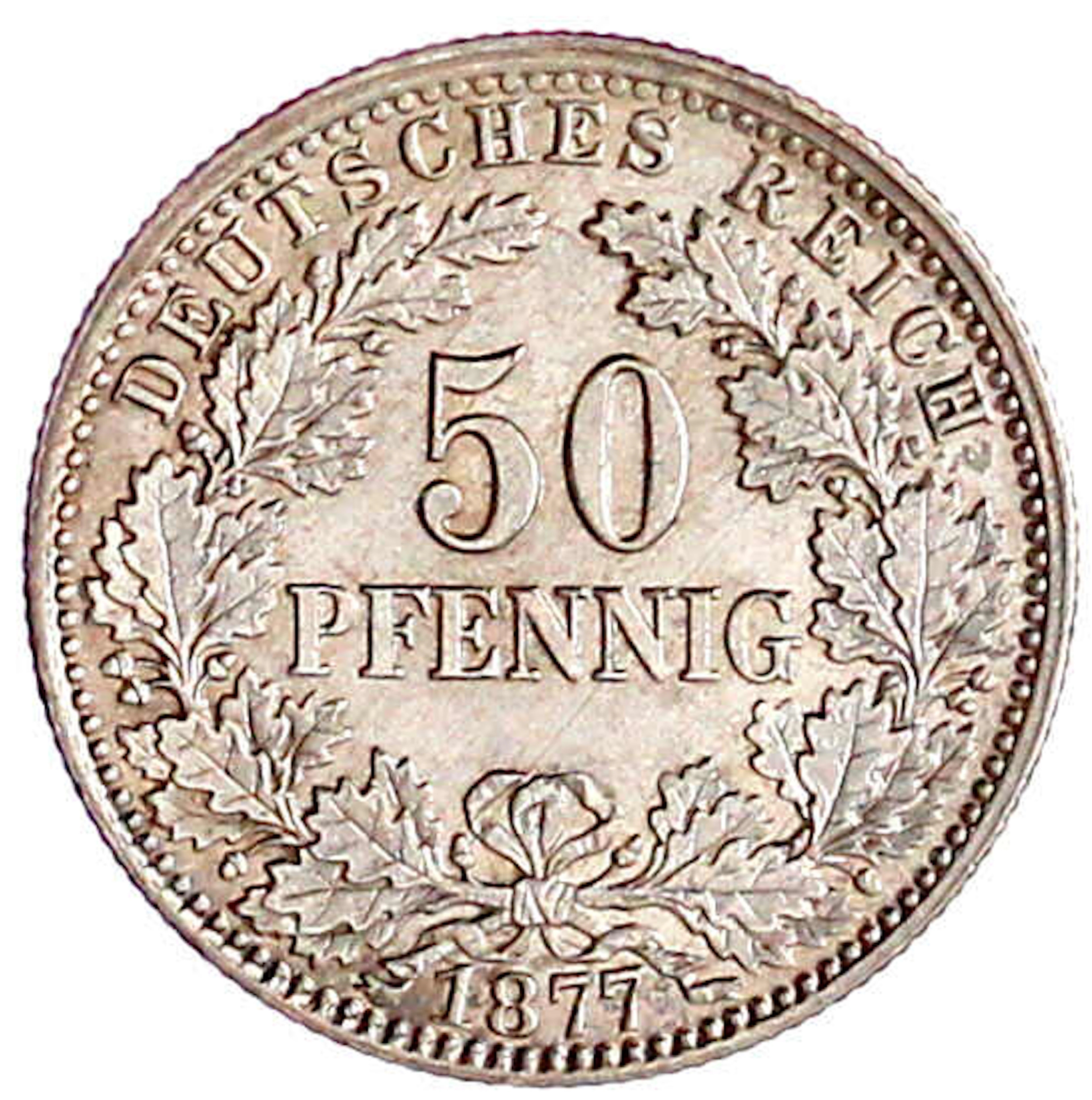 Reichskleinmünzen, 50 Pfennig kl. Adler Eichenzweige Silber 1877-1878