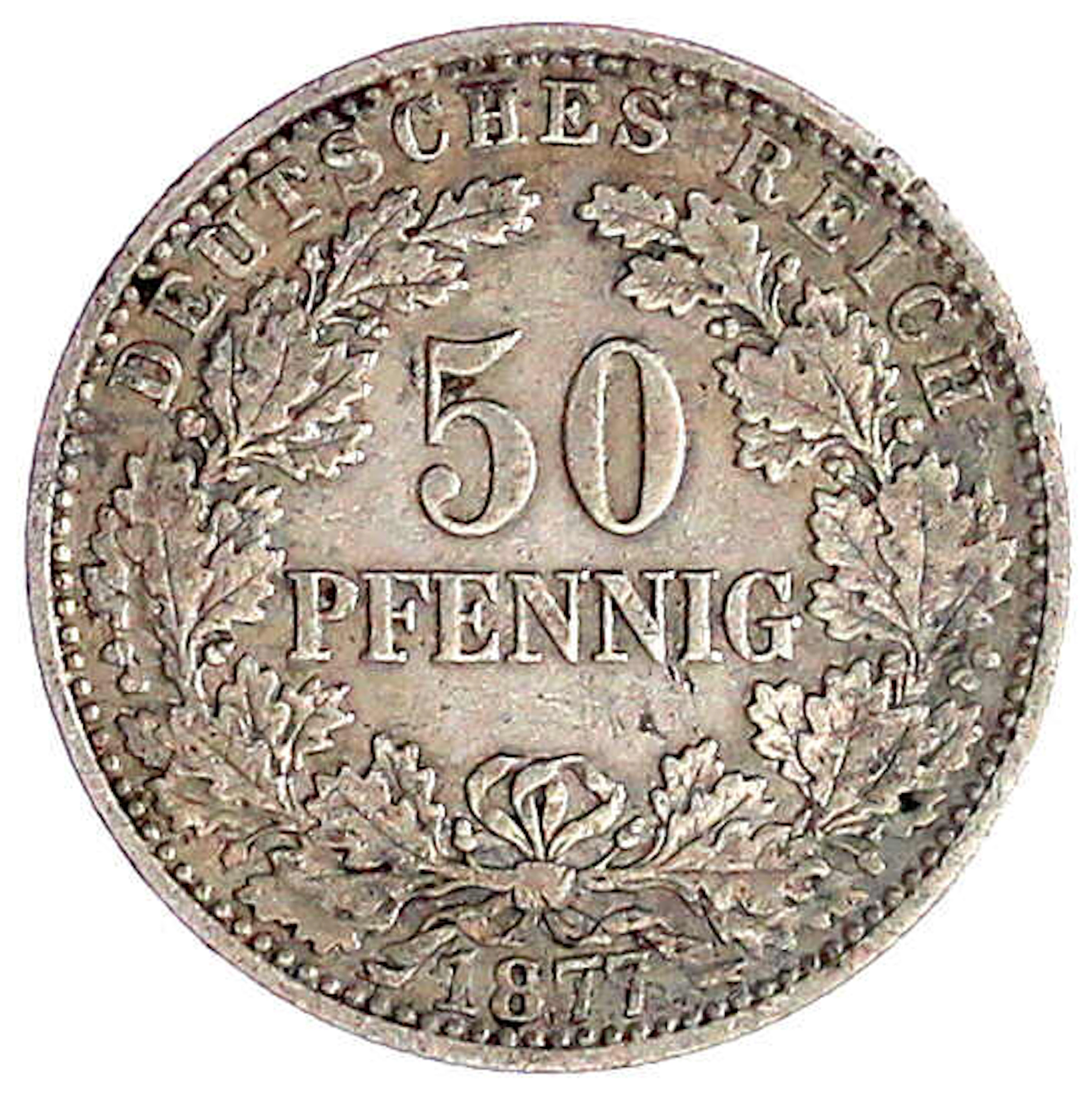 Reichskleinmünzen, 50 Pfennig kl. Adler Eichenzweige Silber 1877-1878