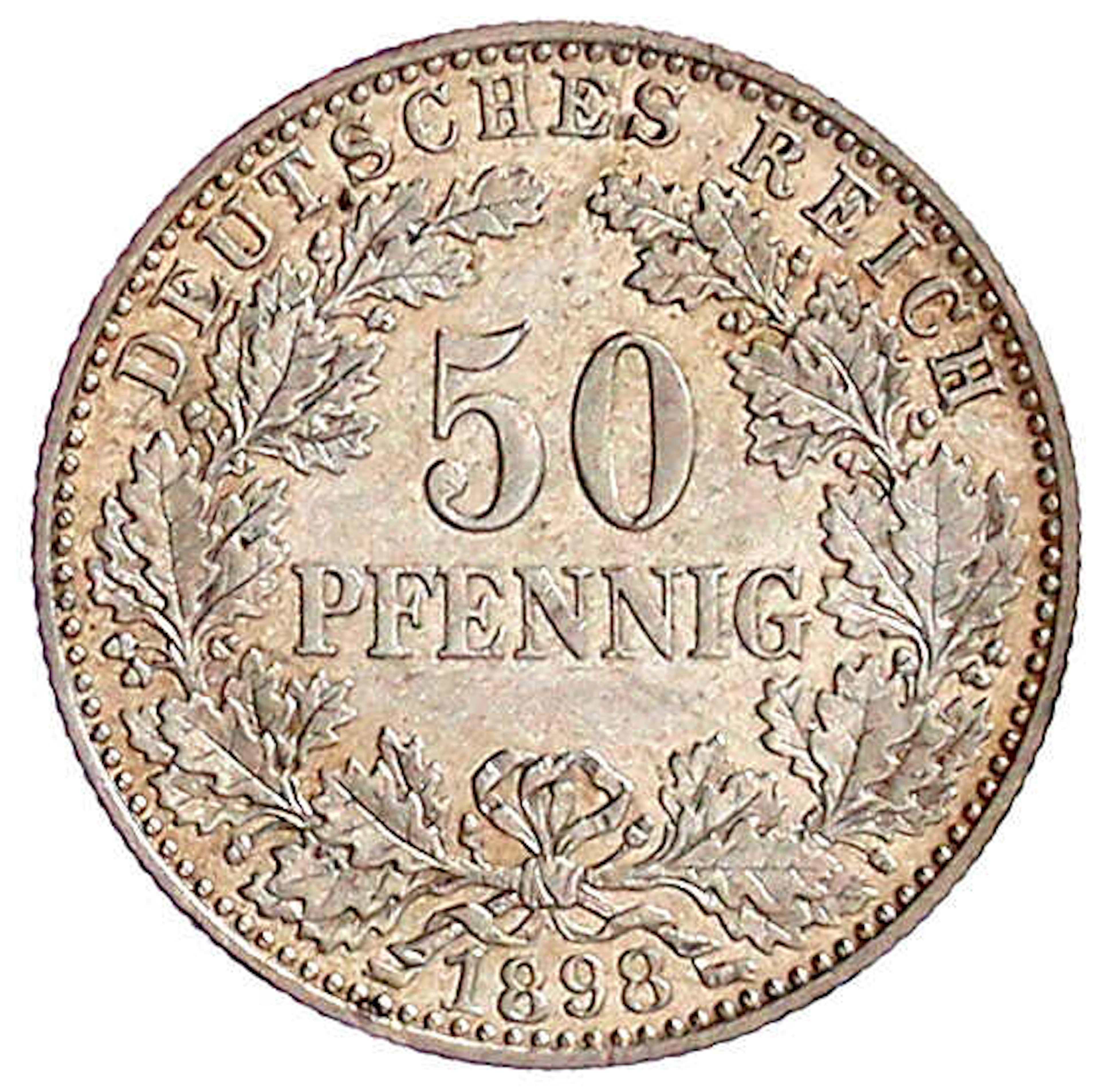 Reichskleinmünzen, 50 Pfennig gr. Adler Eichenzweige Silb. 1896-1903