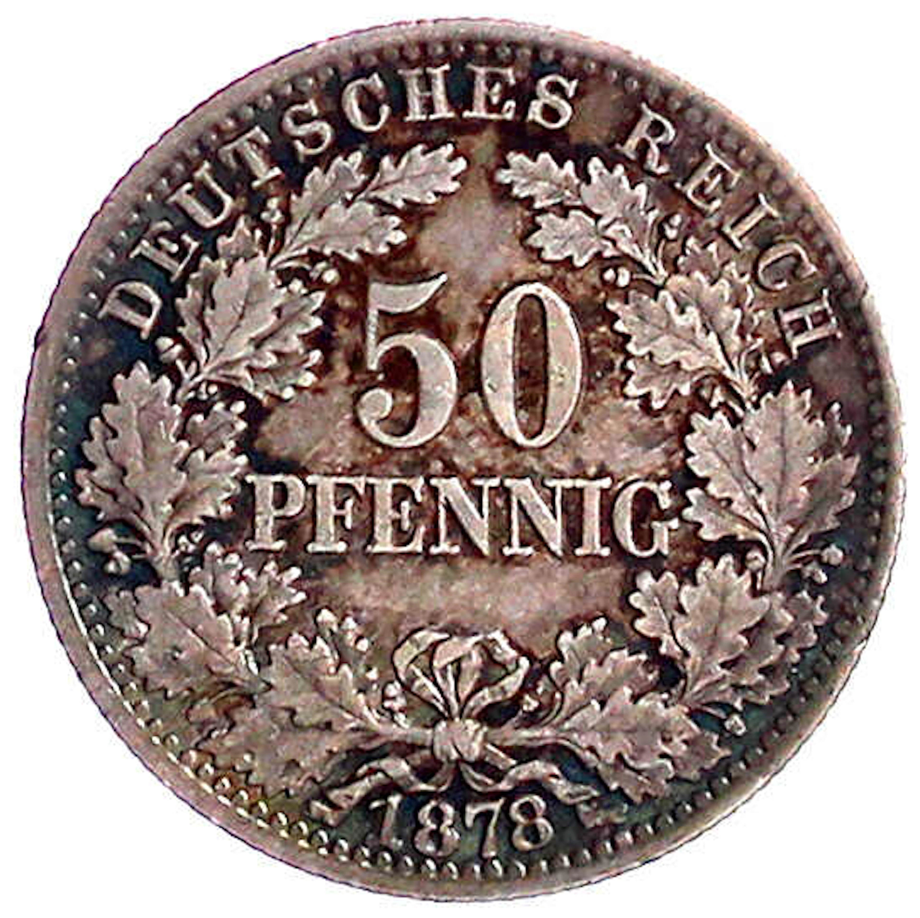 Reichskleinmünzen, 50 Pfennig kl. Adler Eichenzweige Silber 1877-1878
