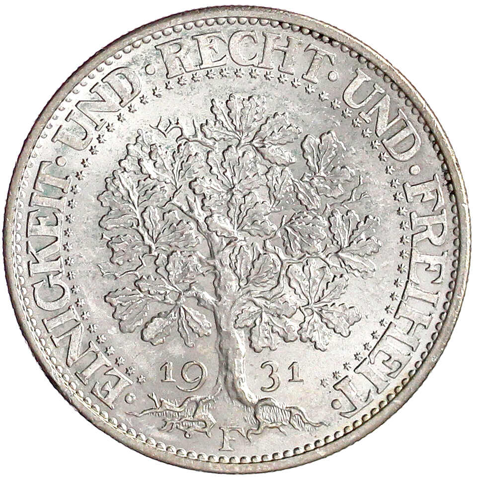 Weimarer Republik, Kursmünzen, 5 Reichsmark Eichbaum Silber 1927-1933