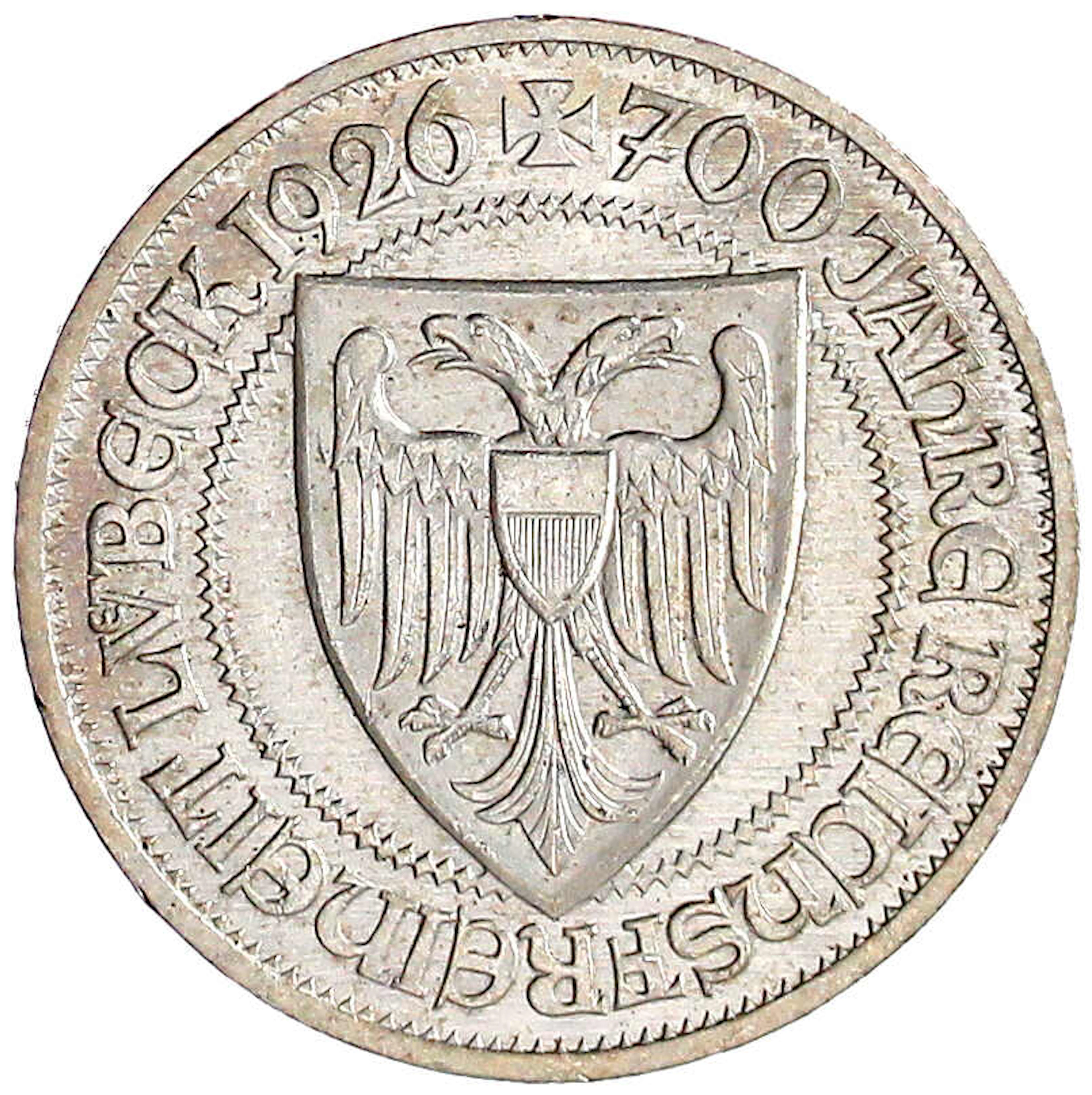 Weimarer Republik, Gedenkmünzen, 3 Reichsmark Lübeck