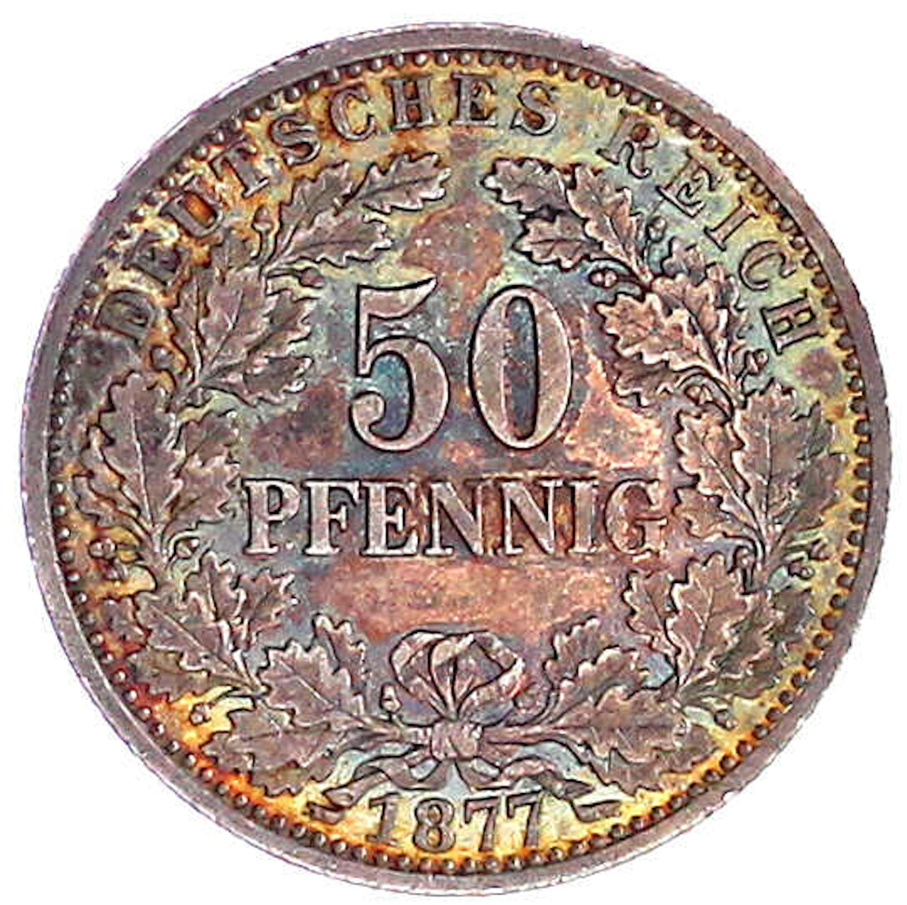 Reichskleinmünzen, 50 Pfennig kl. Adler Eichenzweige Silber 1877-1878
