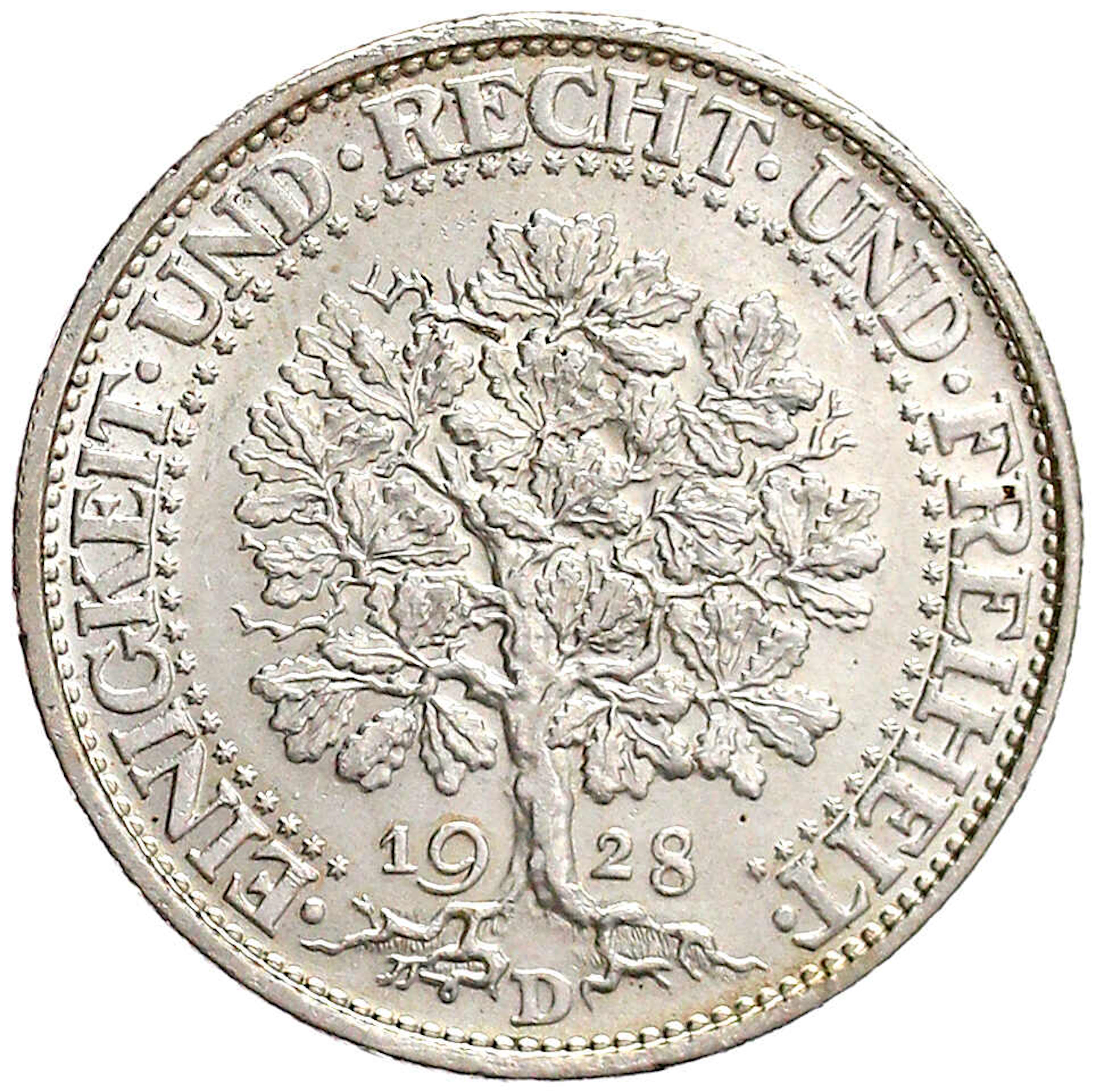 Weimarer Republik, Kursmünzen, 5 Reichsmark Eichbaum Silber 1927-1933