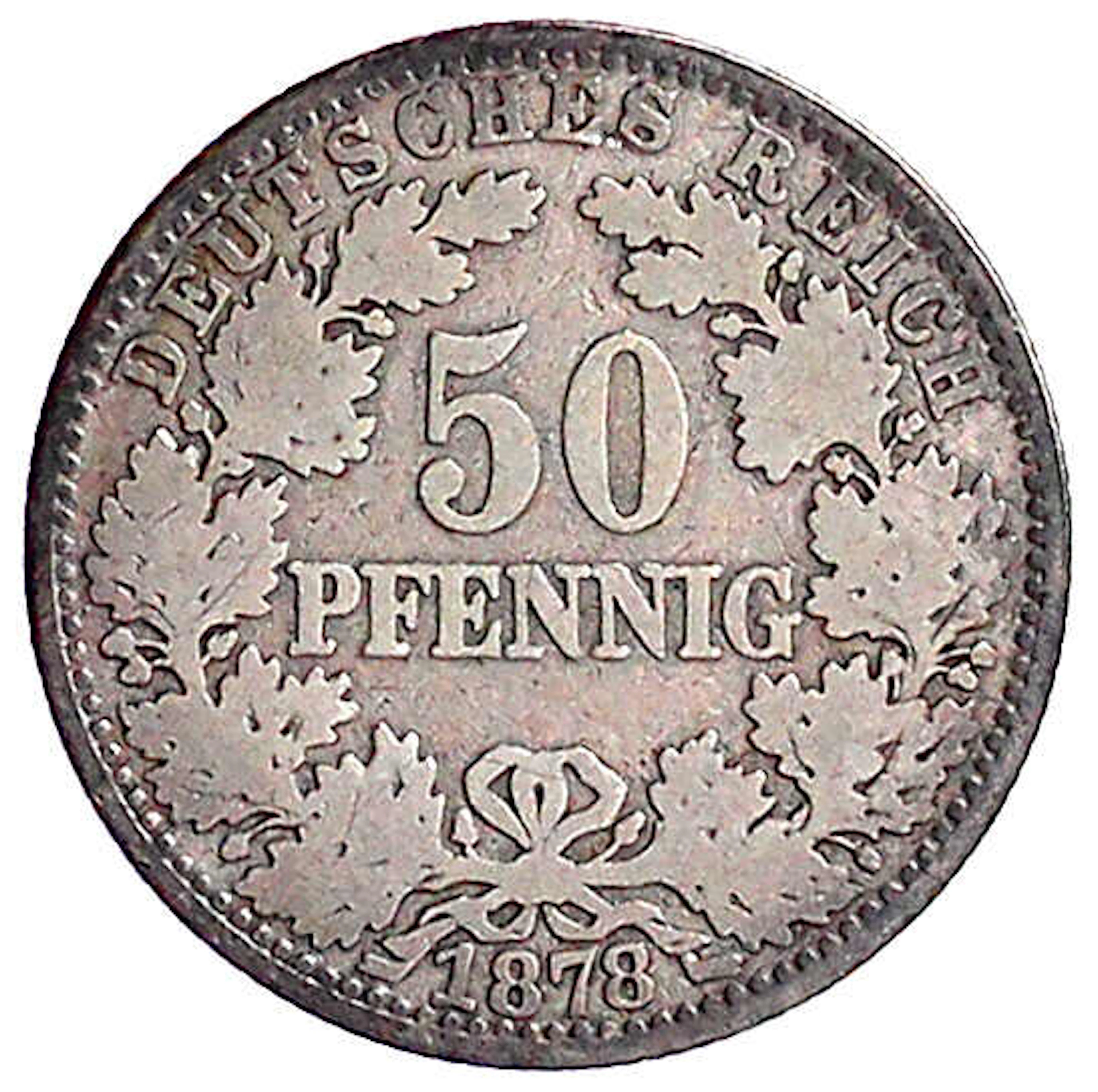 Reichskleinmünzen, 50 Pfennig kl. Adler Eichenzweige Silber 1877-1878