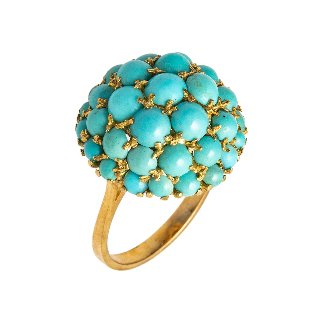 ANILLO CON TURQUESAS EN ORO AMARILLO DE 18K