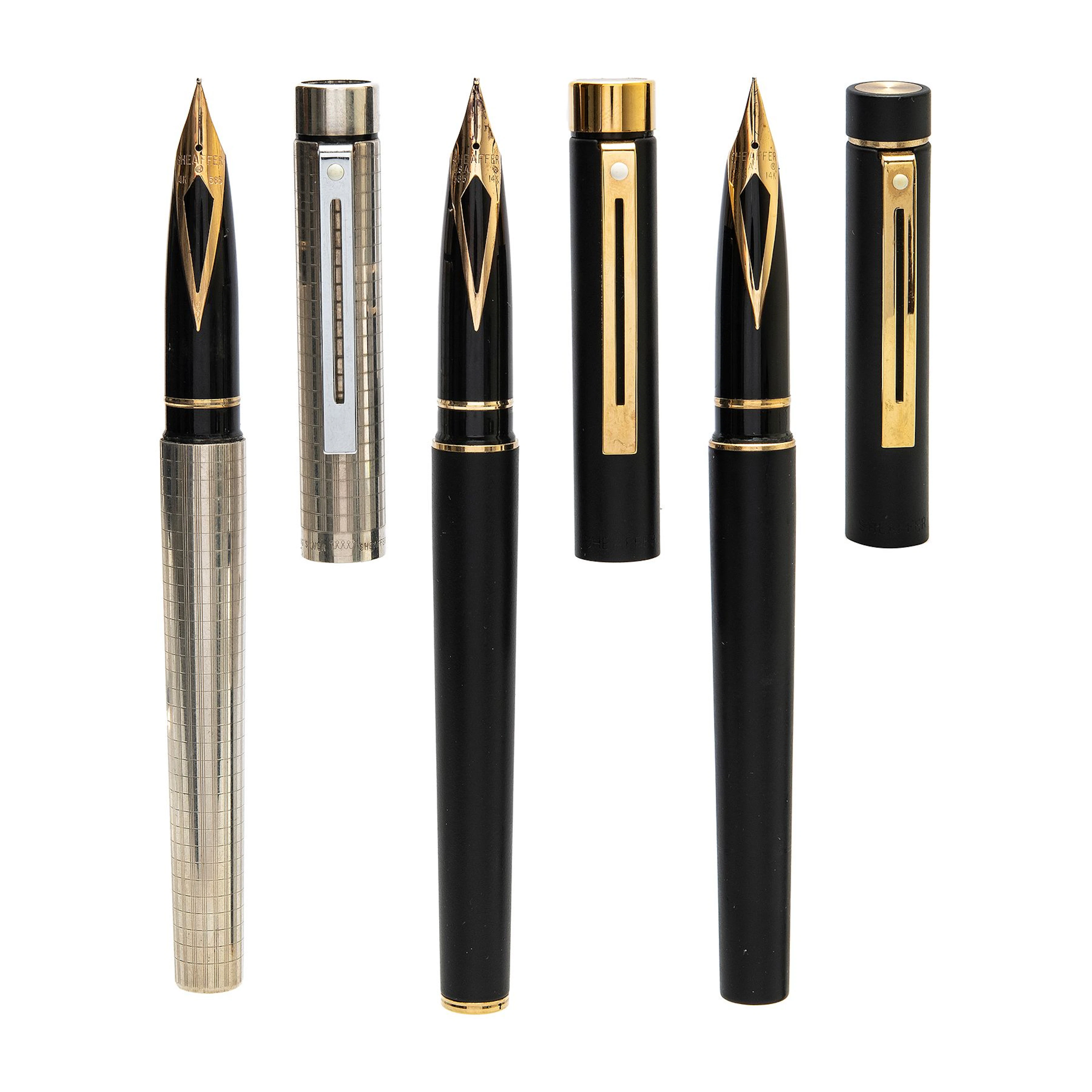 TRES PLUMAS FUENTE SHEAFFER TARGA EN PLATA, ESMALTE Y METAL DORADO