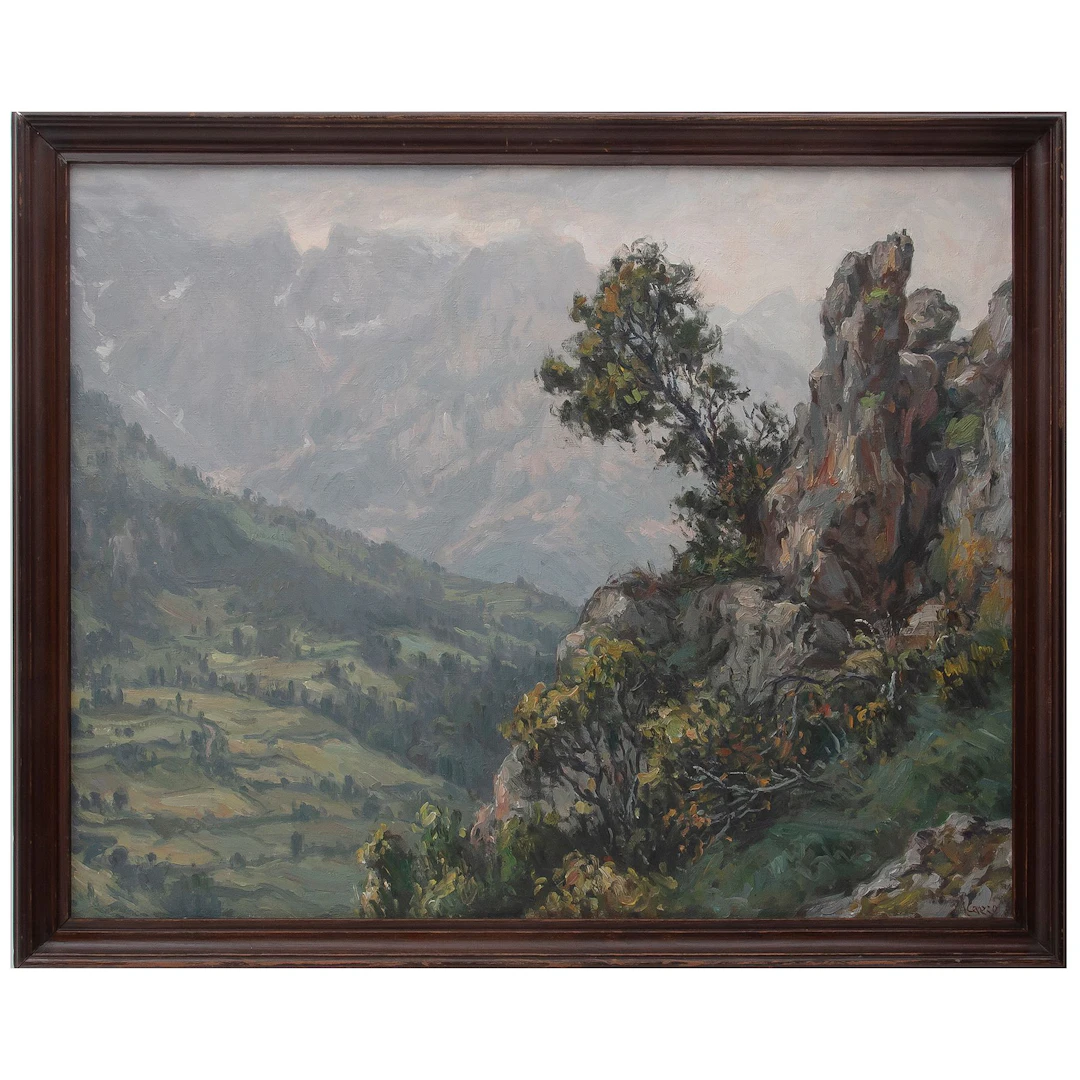 PAISAJE BOSCOSO ITALIA, SIGLO XX Óleo sobre tela Firmado Alazzo Detalles