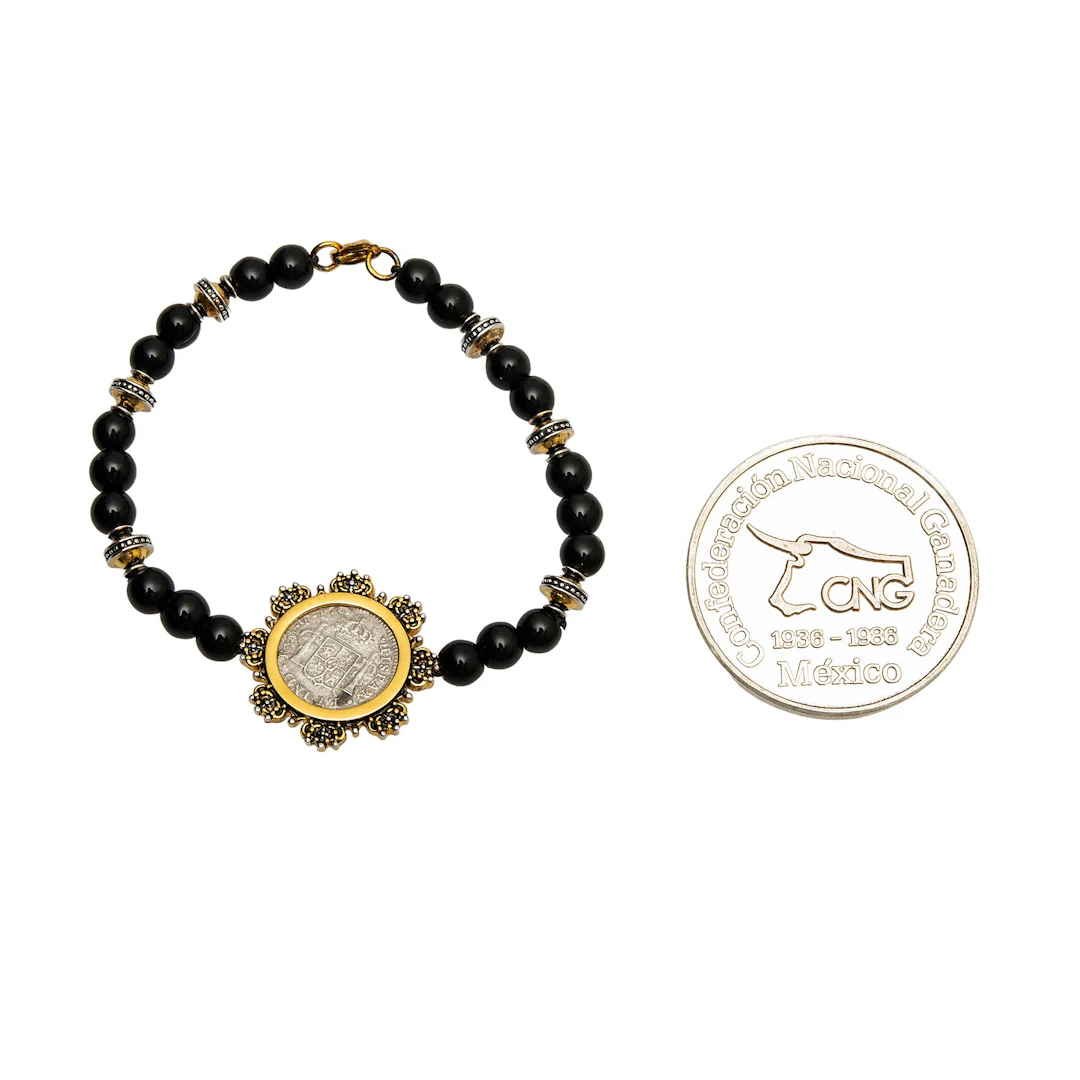 FRANKLIN MINT, EL CAZADOR, PULSERA CON MONEDA DE MEDIO REAL EN PLATA