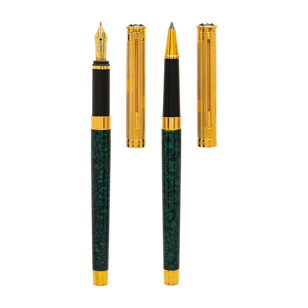 ROLLERBALL Y PLUMA FUENTE MONTBLANC NOBLESSE, RESINA Y METAL DORADO