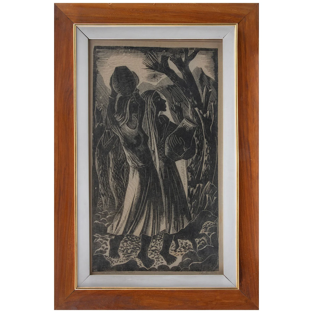 VÍCTOR L. REBUFFO. Muchachas del Pedregal. Firmado y fechado 1950.