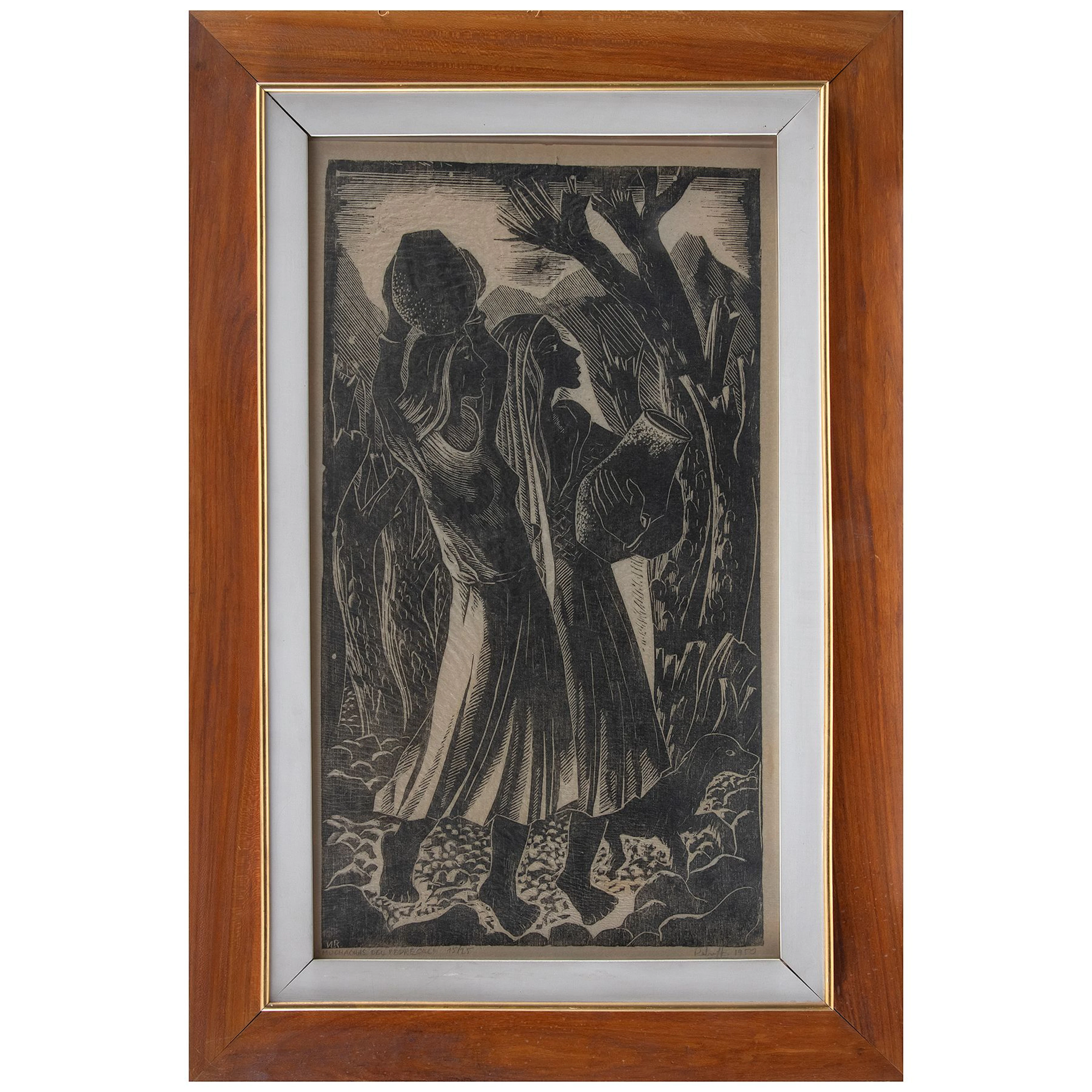 VÍCTOR L. REBUFFO. Muchachas del Pedregal. Firmado y fechado 1950.