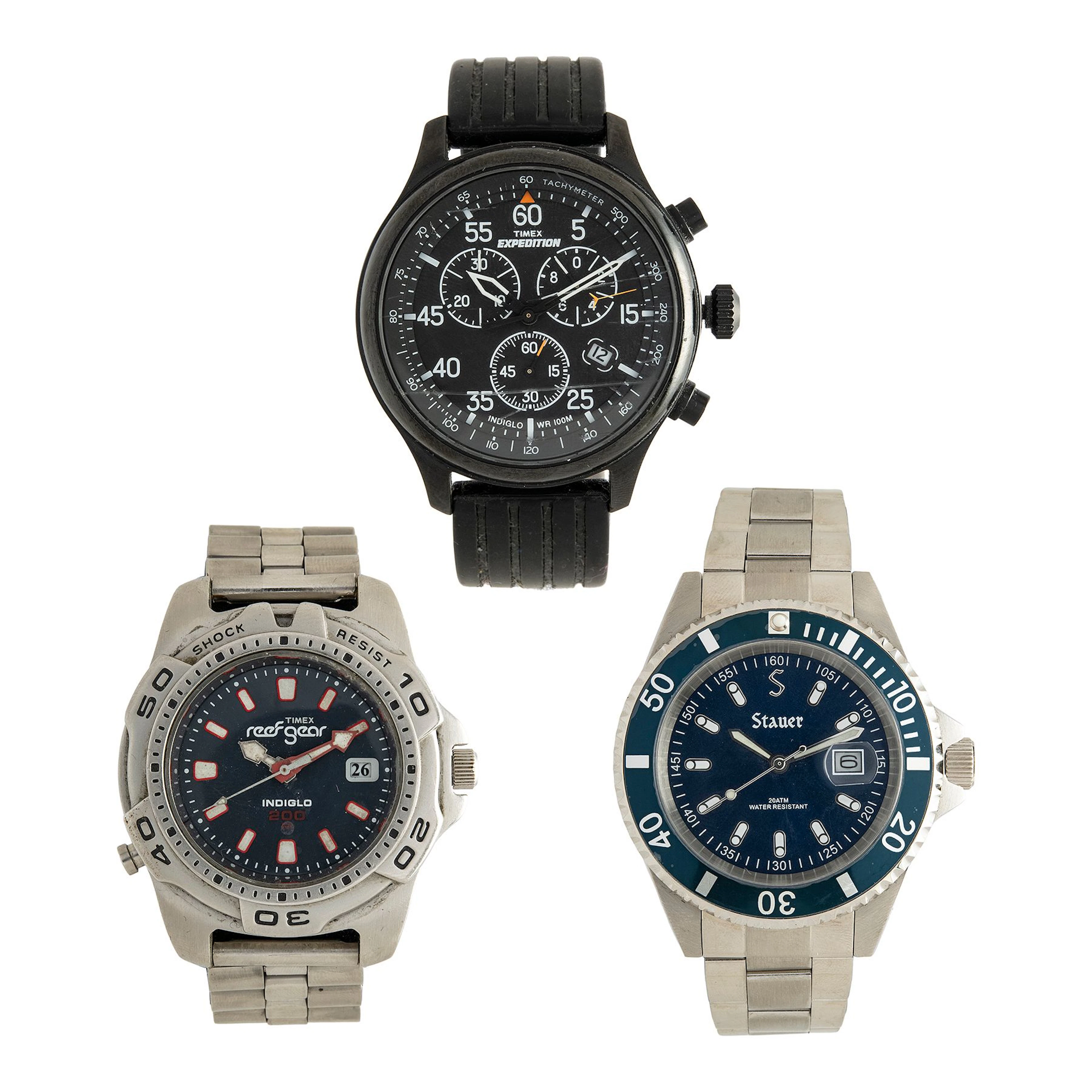 TRES RELOJES DE CUARZO MARCA TIMEX Y STAUER EN ACERO Y CAUCHO