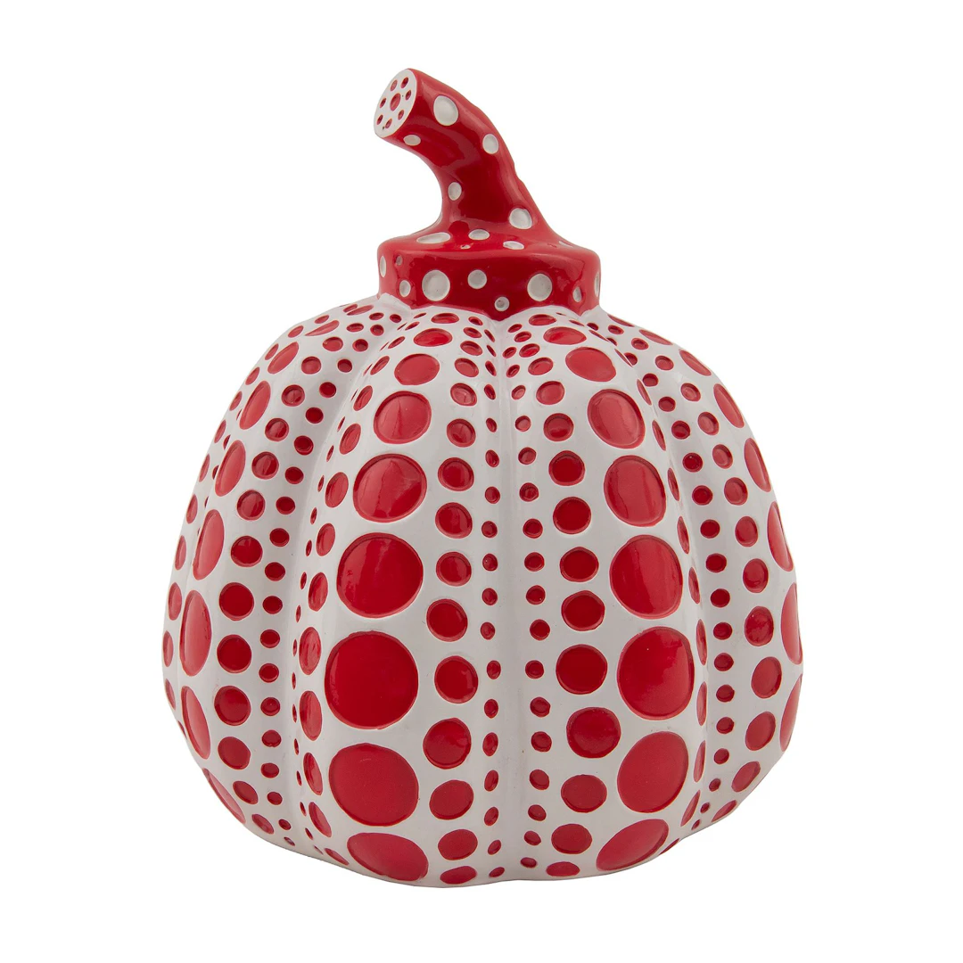 YAYOI KUSAMA. Pumpkin Red - White. Escultura en resina laqueada. Con