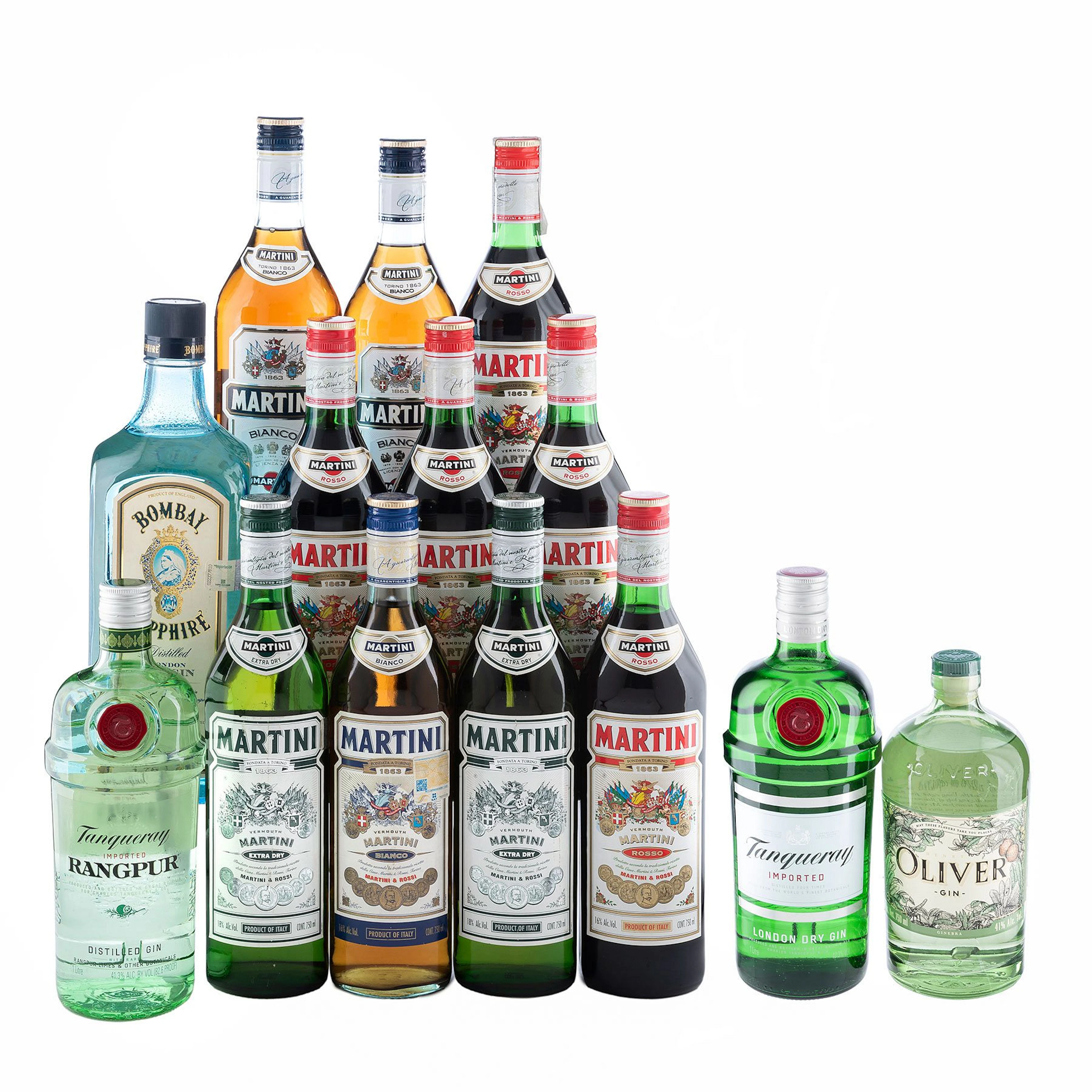 Martini Extra Dry(2), Rosso(5), Blanco (3), oliver gin, tanqueray