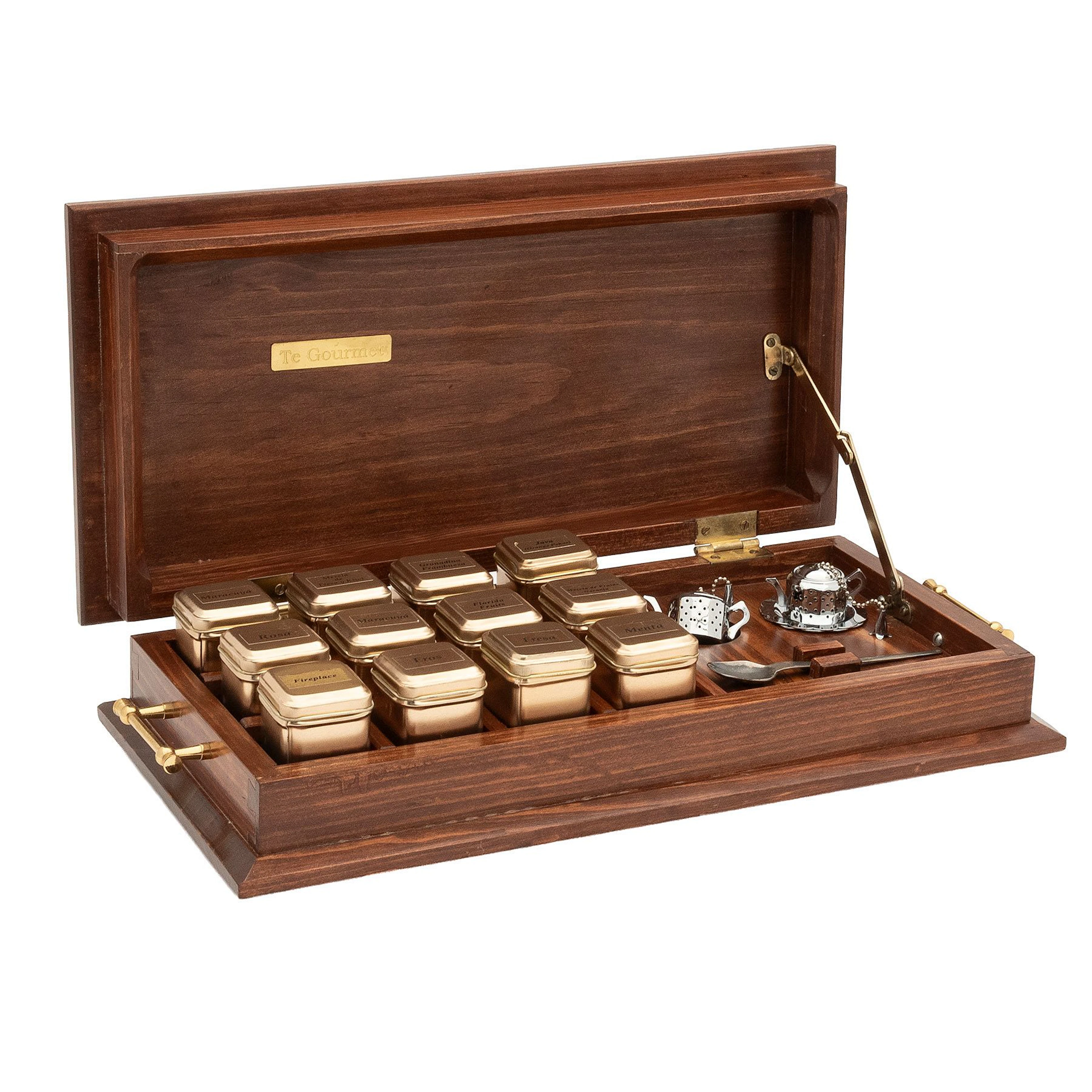 ESTUCHE DE TÉ. MEXICO, SXXI.Elaborado en madera y acero inoxidable.