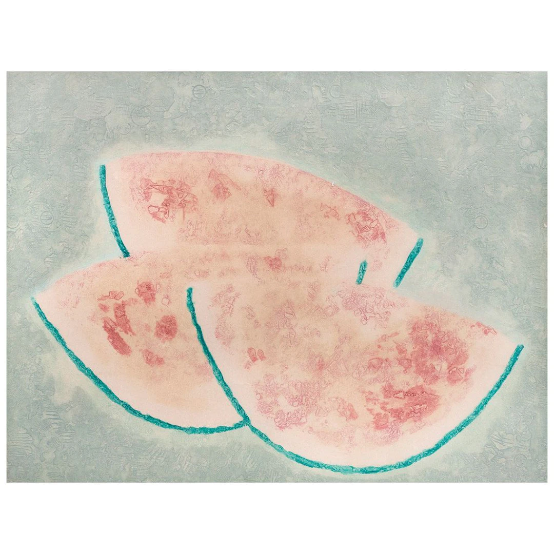 BYRON GÁLVEZ. Sandías. Firmada. Acrilografía 34 / 50. 85.5 x 110 cm