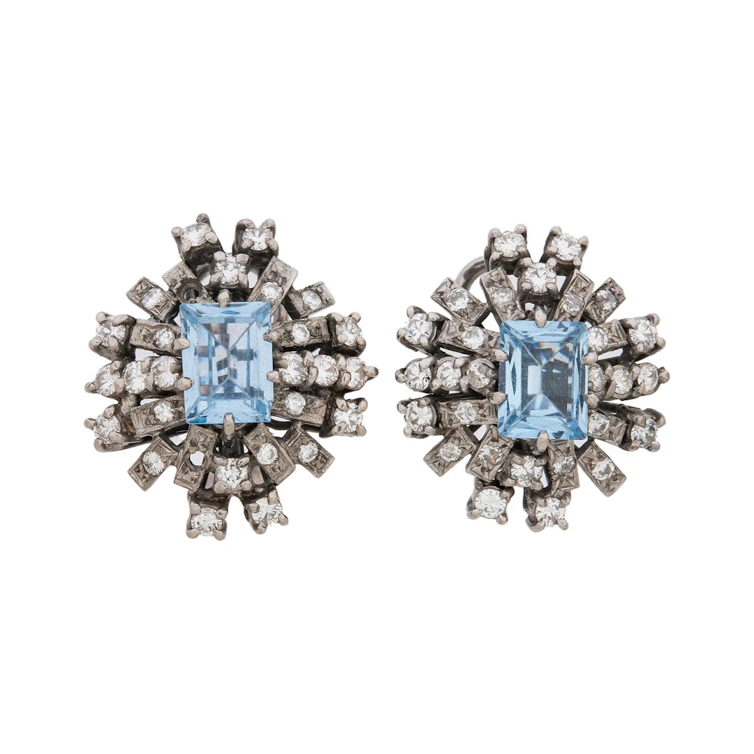 PAR DE ARETES CON SIMULANTES Y DIAMANTES EN PLATA PALADIO