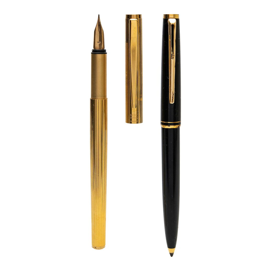 PLUMA FUENTE Y BOLIGRAFO MONTBLANC EN RESINA Y METAL DORADO