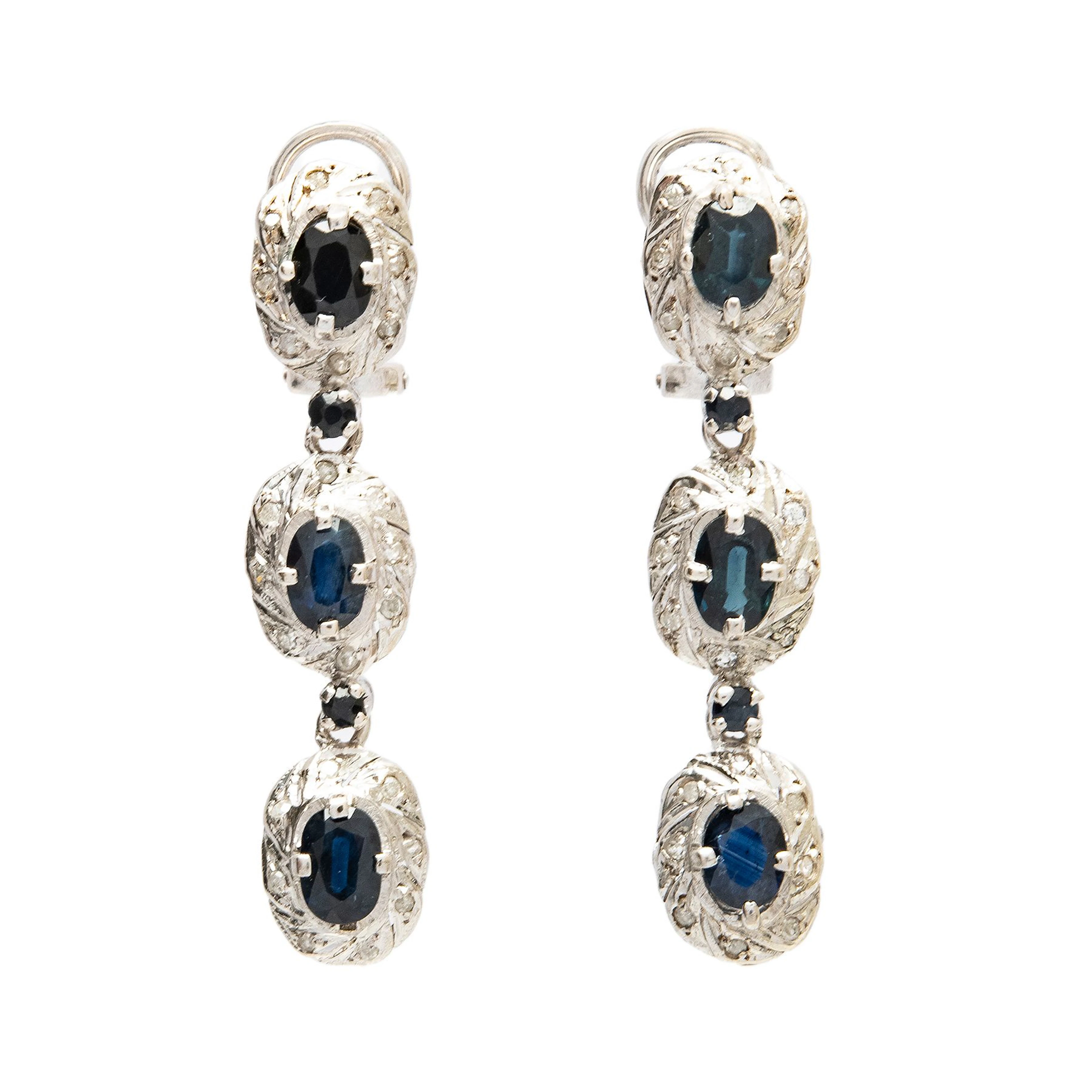 PAR DE ARETES CON ZAFIROS Y DIAMANTES EN PLATA PALADIO